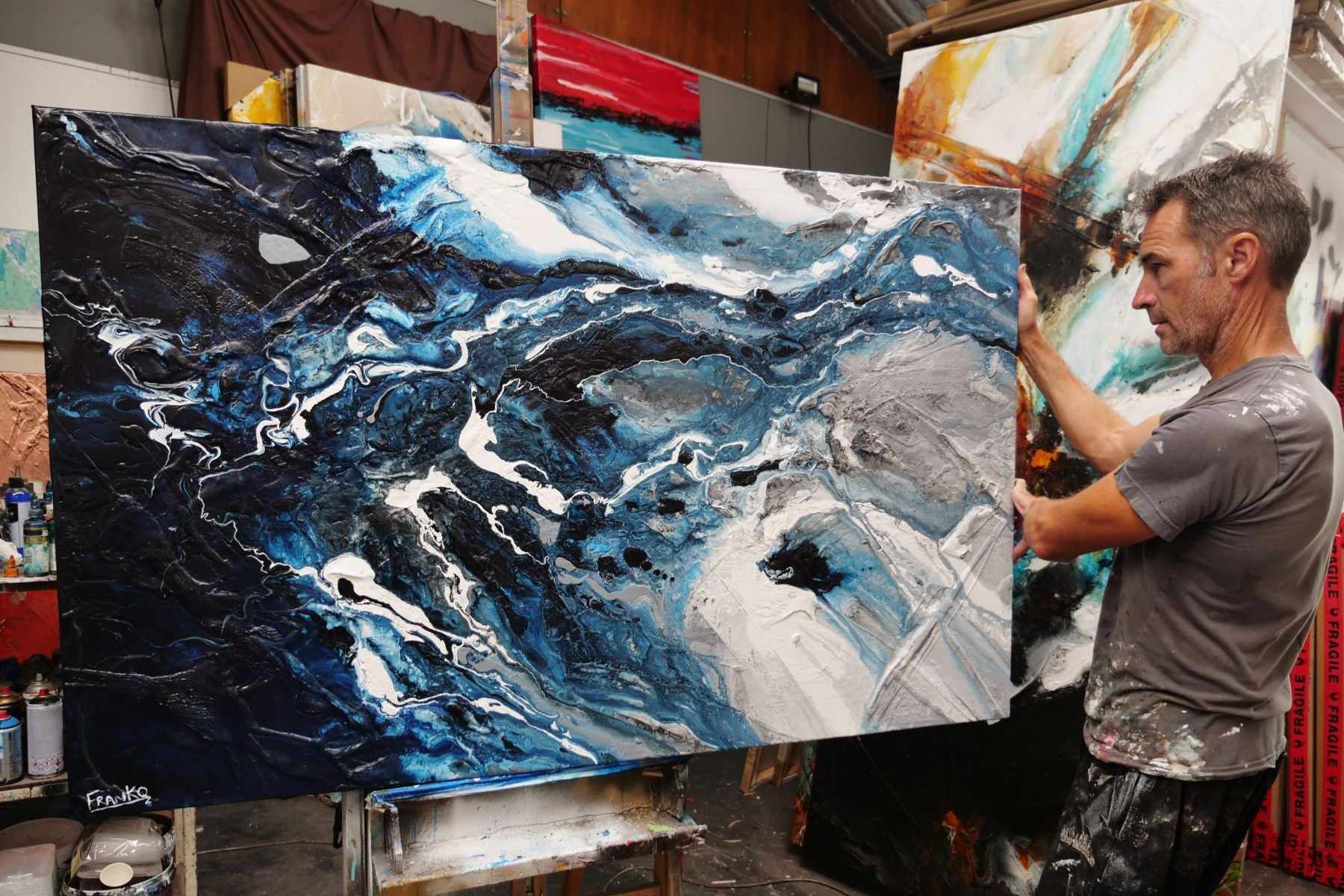 Slate and Ocean 160cm x 100cm Grey Blue Textured Abstract Painting (SOLD)-Abstract-[Franko_Artist]-[The_Block]-[Dream_Homes]-[ideas]- [Grand_Designs]-Franklin Art Studio