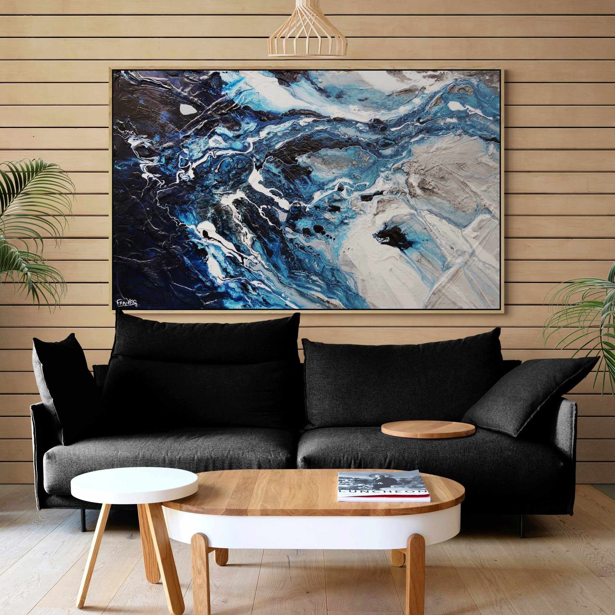 Slate and Ocean 160cm x 100cm Grey Blue Textured Abstract Painting (SOLD)-Abstract-[Franko_Artist]-[The_Block]-[Dream_Homes]-[ideas]-[Grand_Designs]-[Art_Lover]-Franklin Art Studio