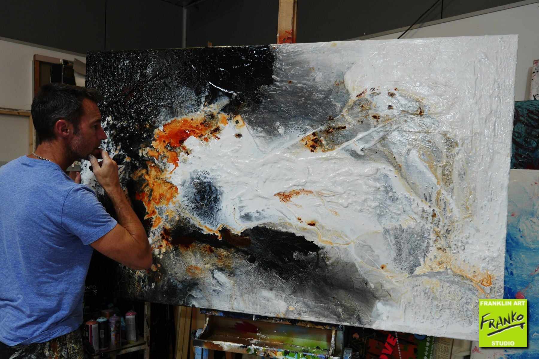 Slated Clay 160cm x 100cm White Black Brown Textured Abstract Painting (SOLD)-Abstract-[Franko_Artist]-[The_Block]-[Dream_Homes]-[ideas]- [Grand_Designs]-Franklin Art Studio