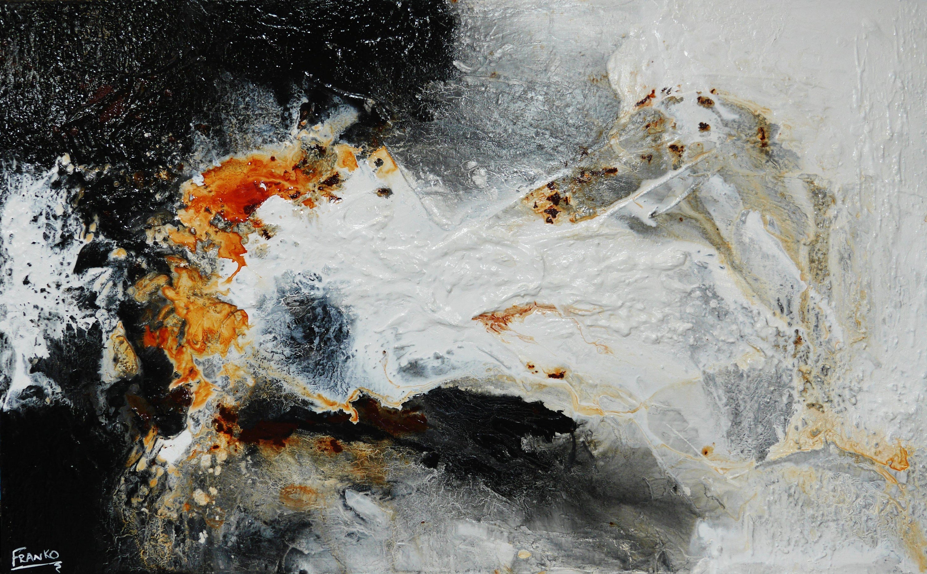 Slated Clay 160cm x 100cm White Black Brown Textured Abstract Painting (SOLD)-Abstract-[Franko_Artist]-[Australian_artist]-[Gold_Coast]-[Brisbane]-[modern]-[contemporary]-[original]-[Large_artwork]-Franklin Art Studio