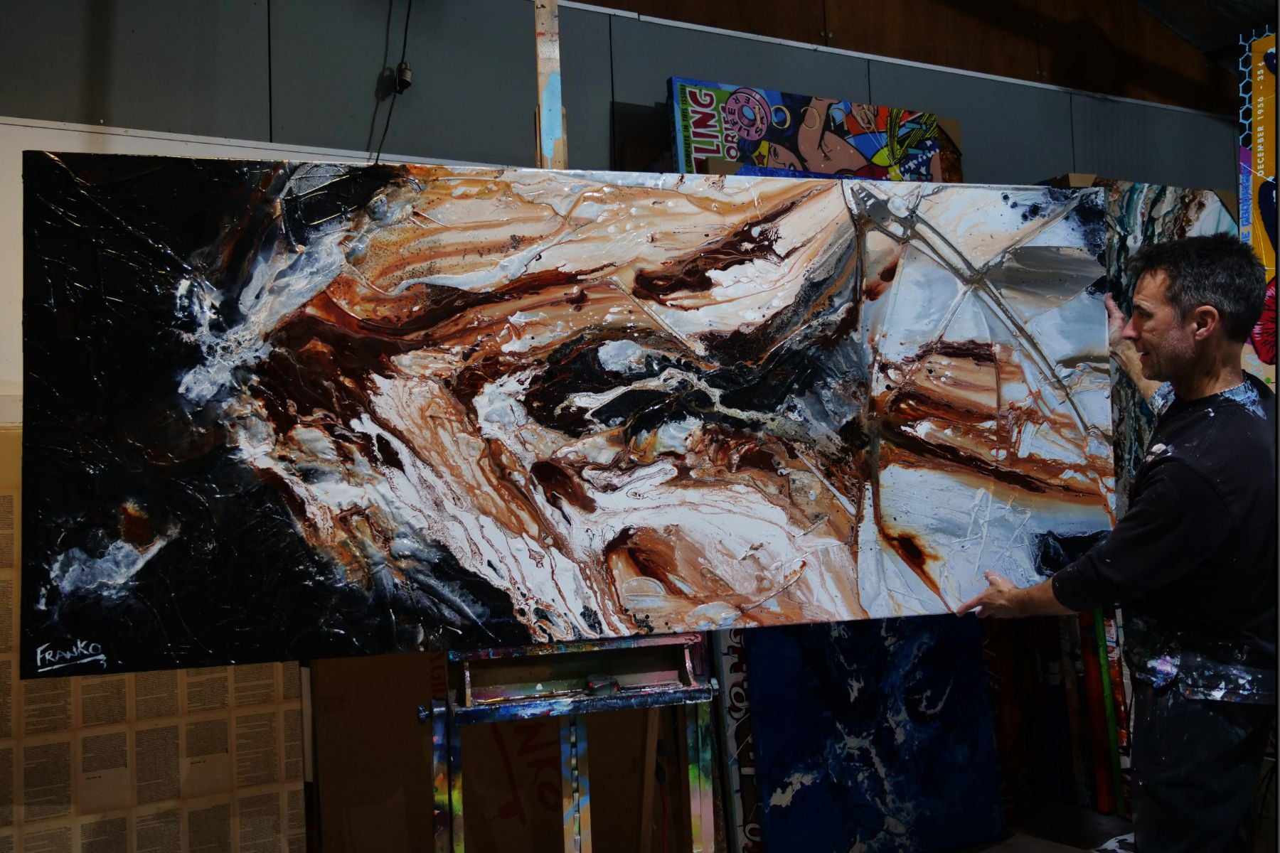 Slated Evolution 240cm x 100cm Rust Textured Abstract Painting (SOLD)-Abstract-[Franko_Artist]-[The_Block]-[Dream_Homes]-[ideas]- [Grand_Designs]-Franklin Art Studio