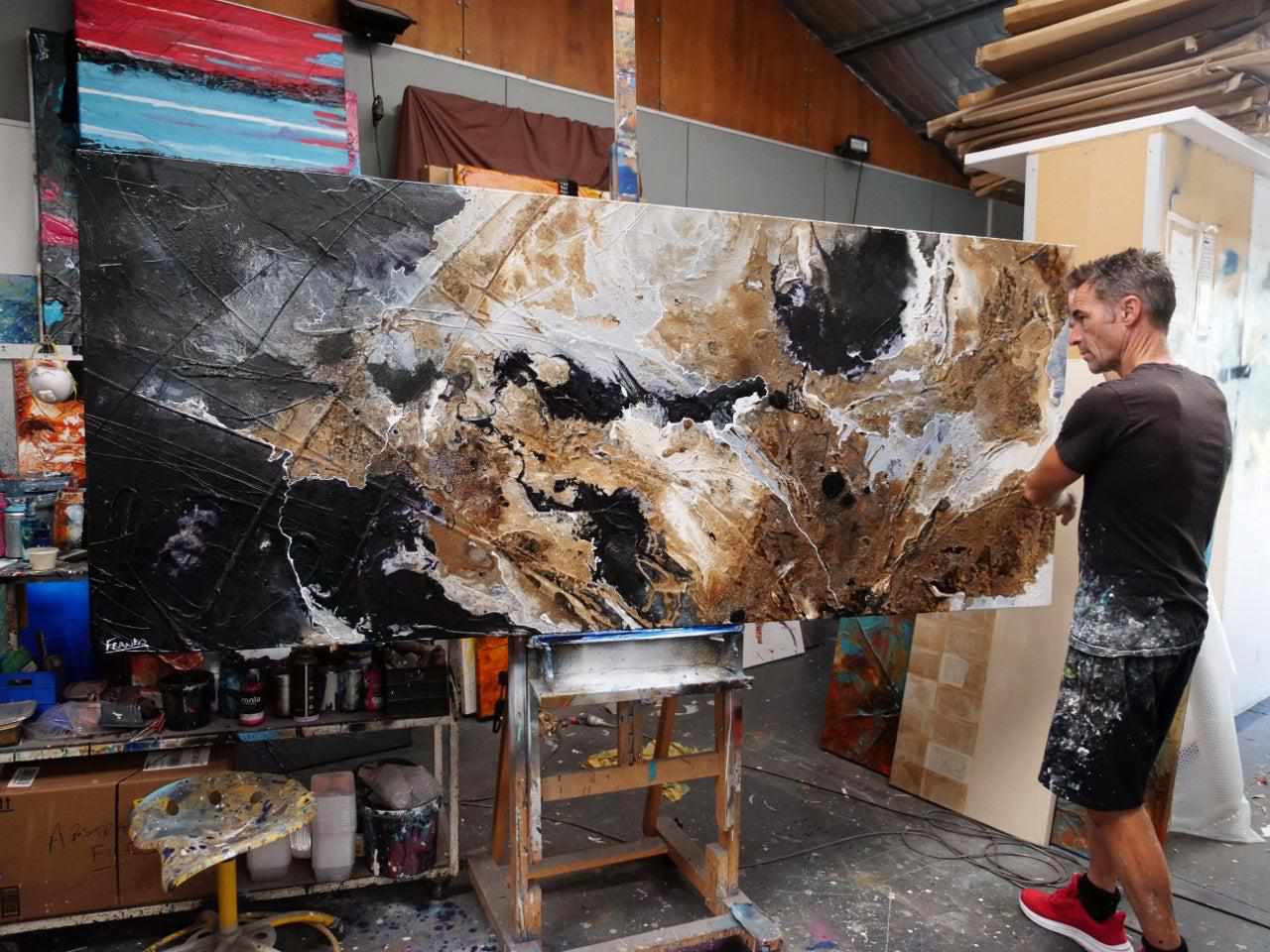 Slated Kiss 240cm x 100cm Black Rust Textured Abstract Painting (SOLD)-Abstract-[Franko]-[Australian]-[Popular]-[Best Selling]-Franklin Art Studio