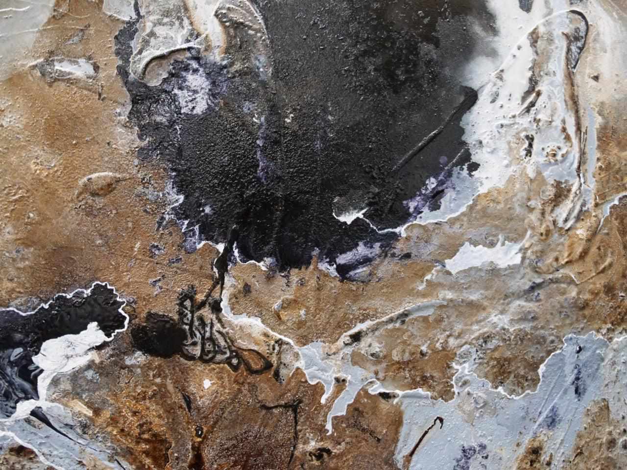 Slated Kiss 240cm x 100cm Black Rust Textured Abstract Painting (SOLD)