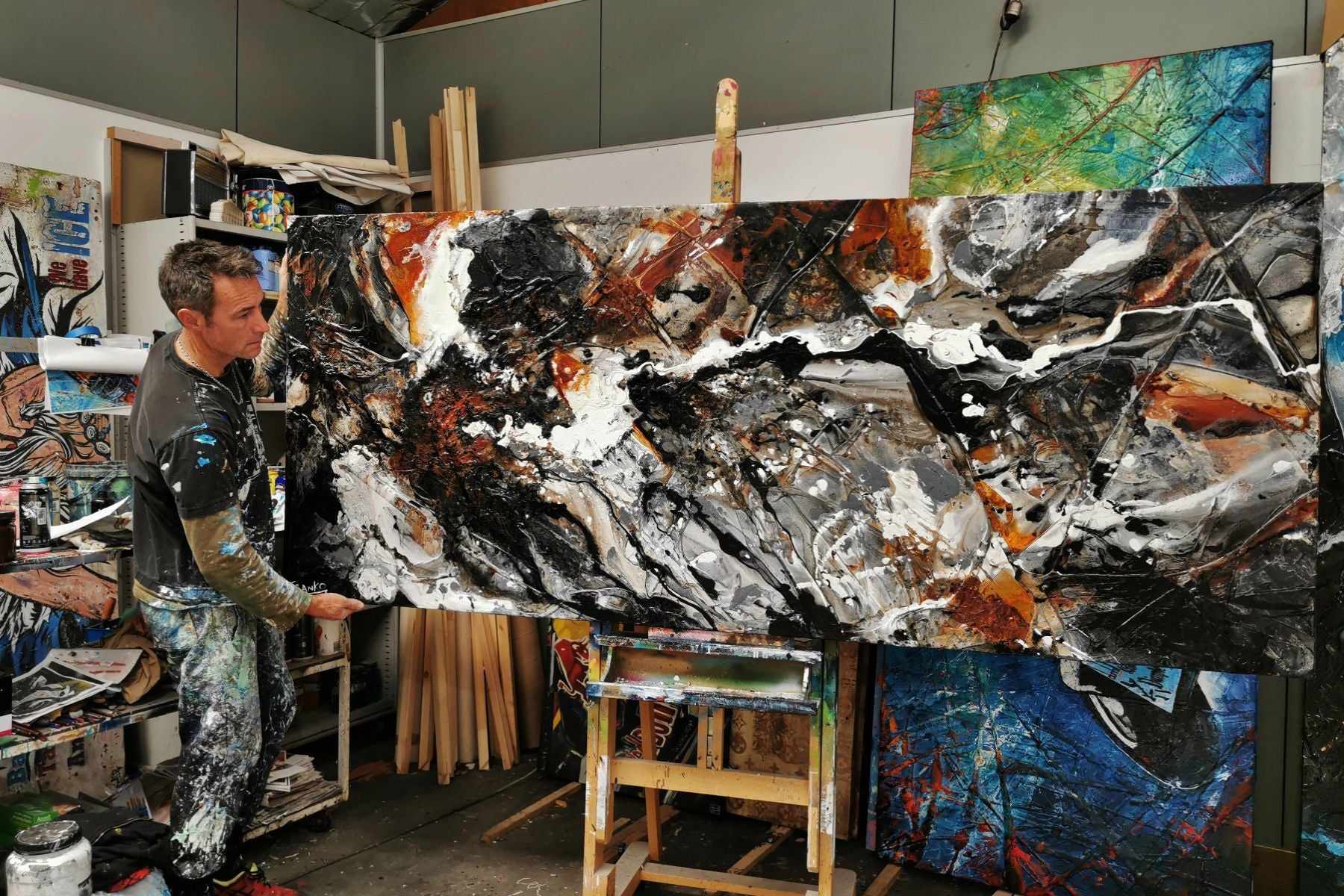 Slated Licorice 240cm x 100cm Black Brown White Textured Abstract Painting (SOLD)-Abstract-[Franko_Artist]-[The_Block]-[Dream_Homes]-[ideas]- [Grand_Designs]-Franklin Art Studio