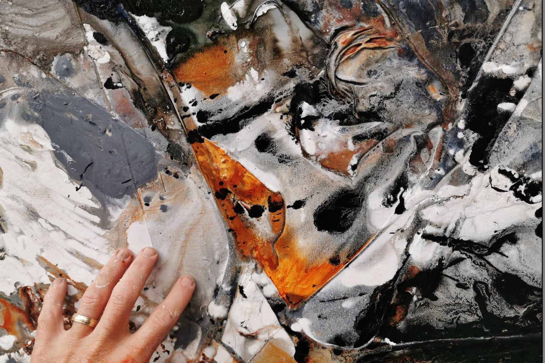 Slated Licorice 240cm x 100cm Black Brown White Textured Abstract Painting (SOLD)