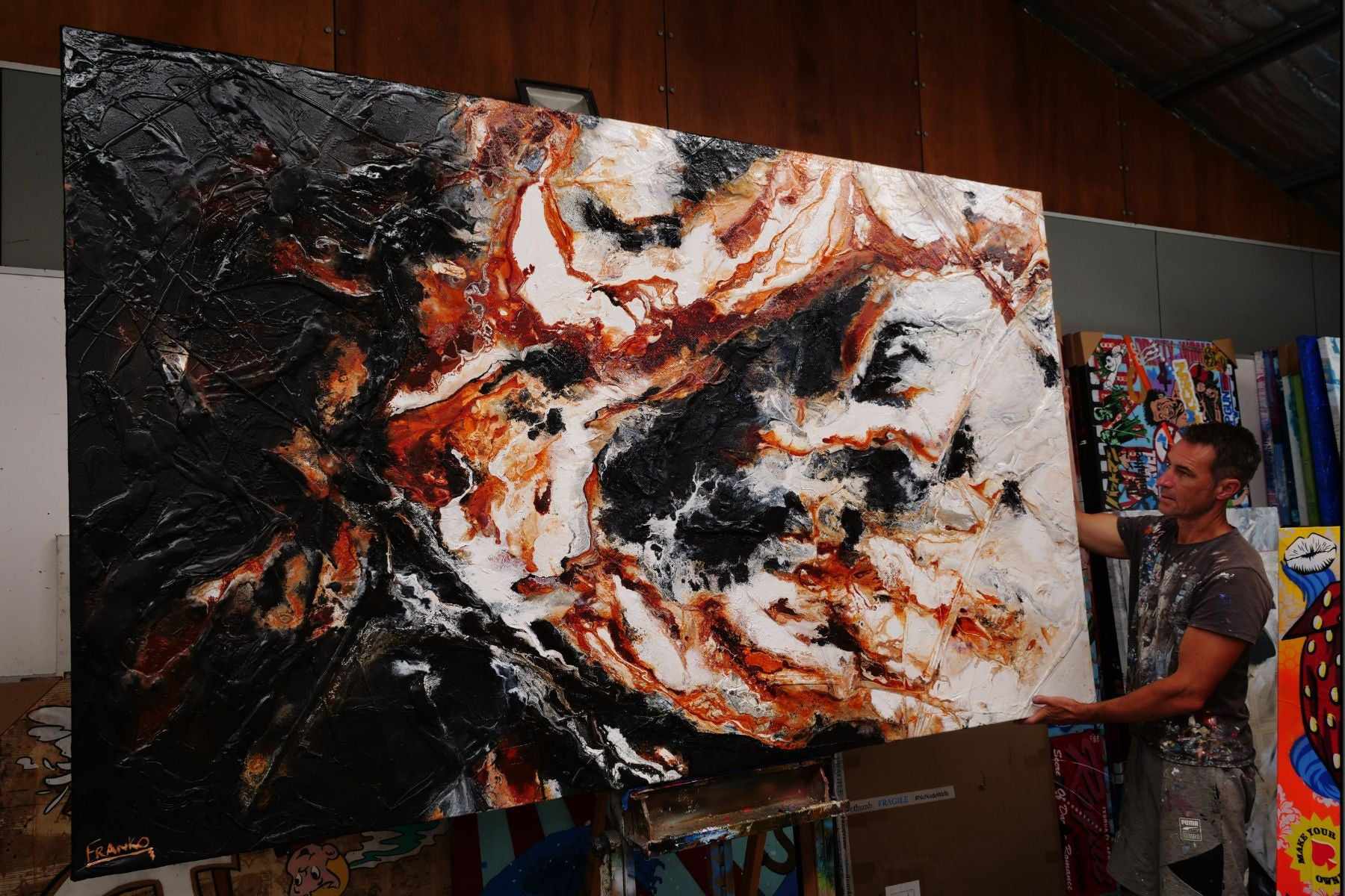 Slated Licorice and Ice 250cm x 150cm Black Oxide Textured Abstract Painting (SOLD)-Abstract-[Franko_Artist]-[The_Block]-[Dream_Homes]-[ideas]- [Grand_Designs]-Franklin Art Studio