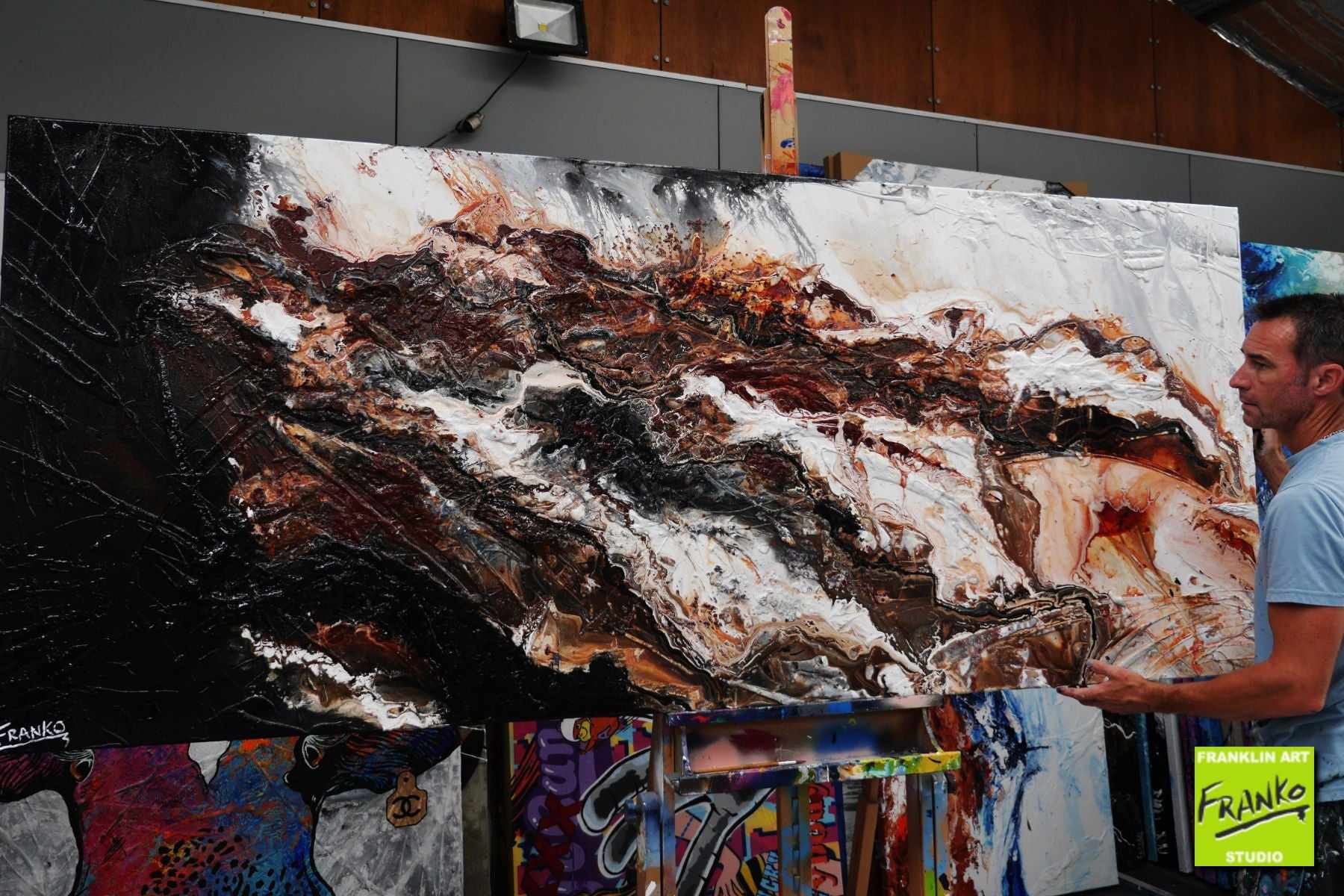 Slated Marble 240cm x 100cm Brown Black White Textured Abstract Painting (SOLD)-Abstract-[Franko_Artist]-[The_Block]-[Dream_Homes]-[ideas]- [Grand_Designs]-Franklin Art Studio