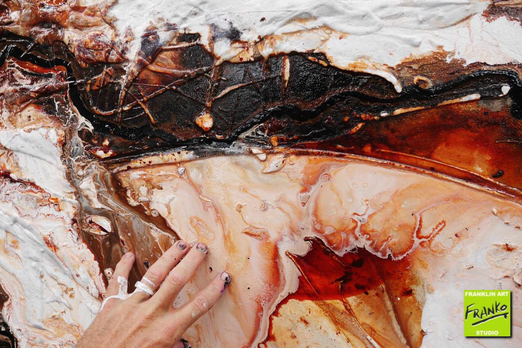 Slated Marble 240cm x 100cm Brown Black White Textured Abstract Painting (SOLD)