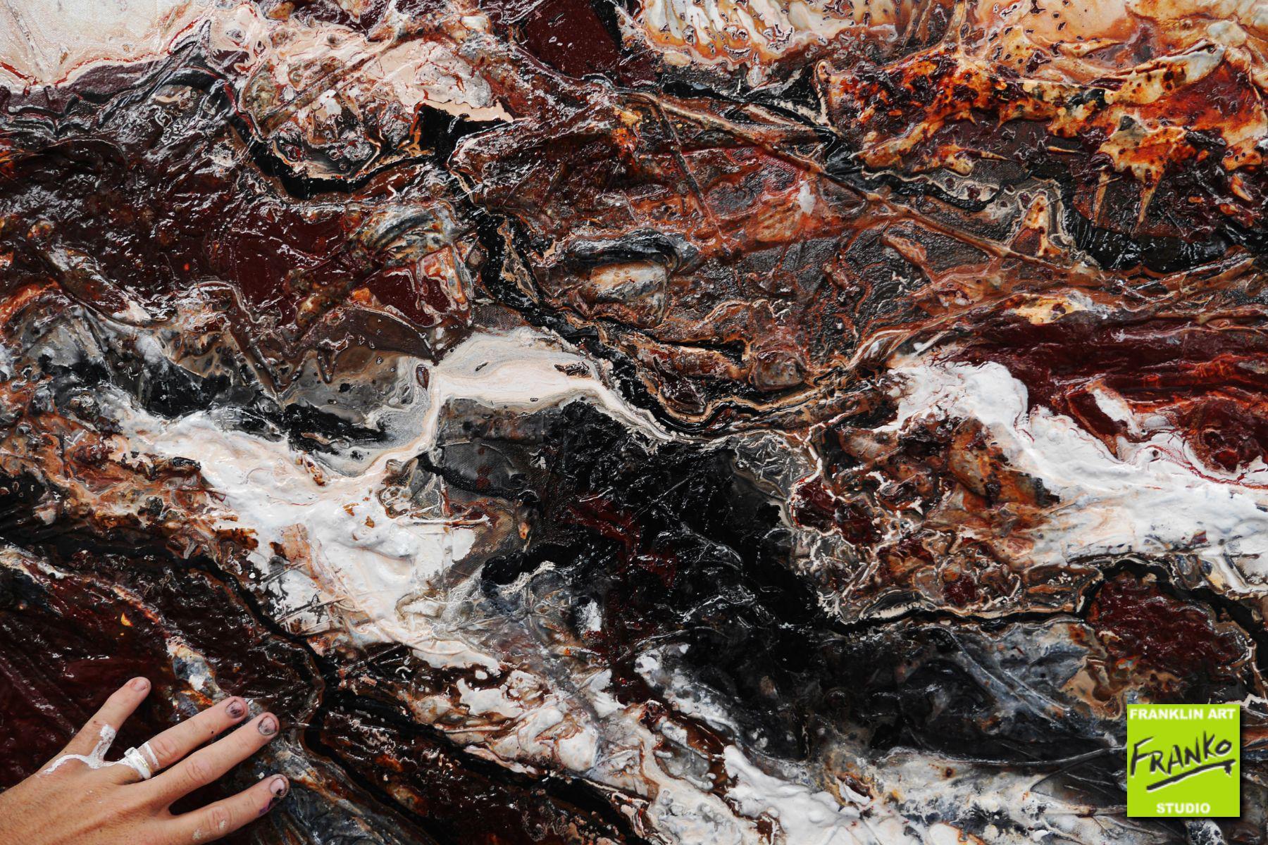 Slated Marble 240cm x 100cm Brown Black White Textured Abstract Painting (SOLD)