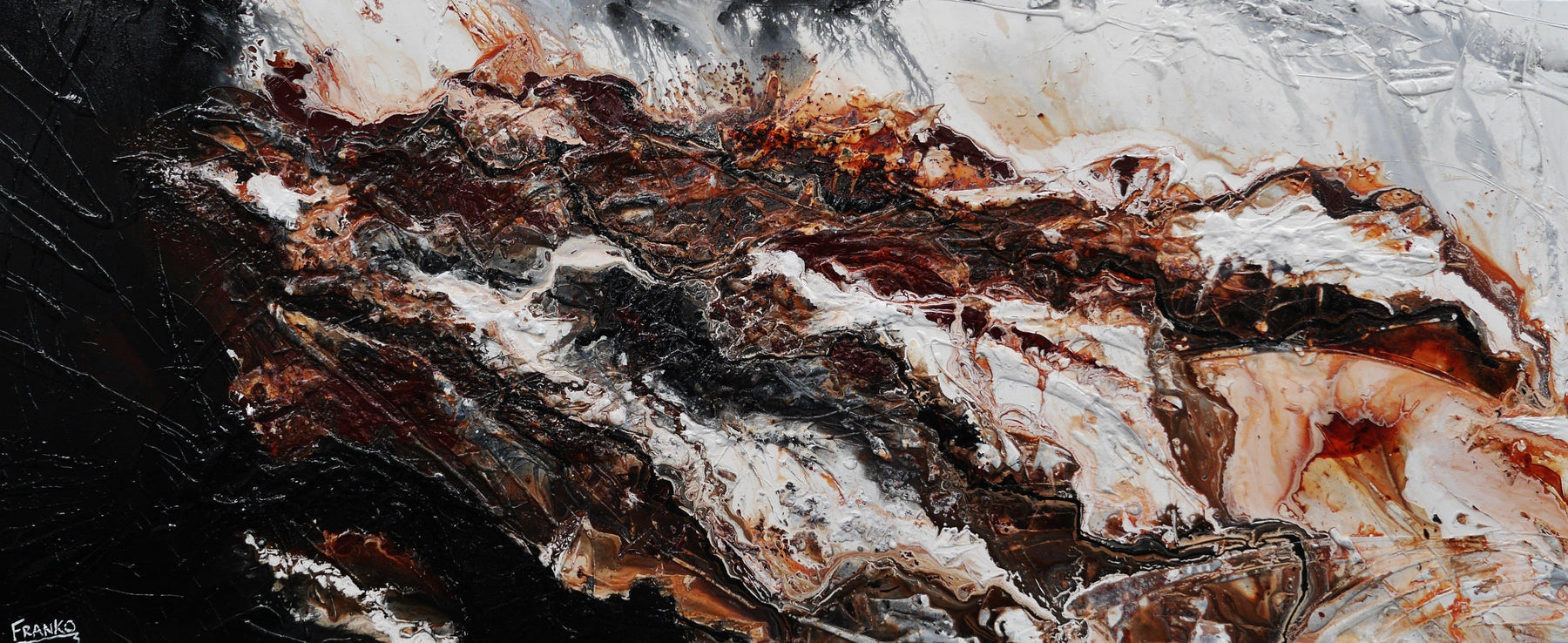Slated Marble 240cm x 100cm Brown Black White Textured Abstract Painting (SOLD)-Abstract-[Franko_Artist]-[Australian_artist]-[Gold_Coast]-[Brisbane]-[modern]-[contemporary]-[original]-[Large_artwork]-Franklin Art Studio