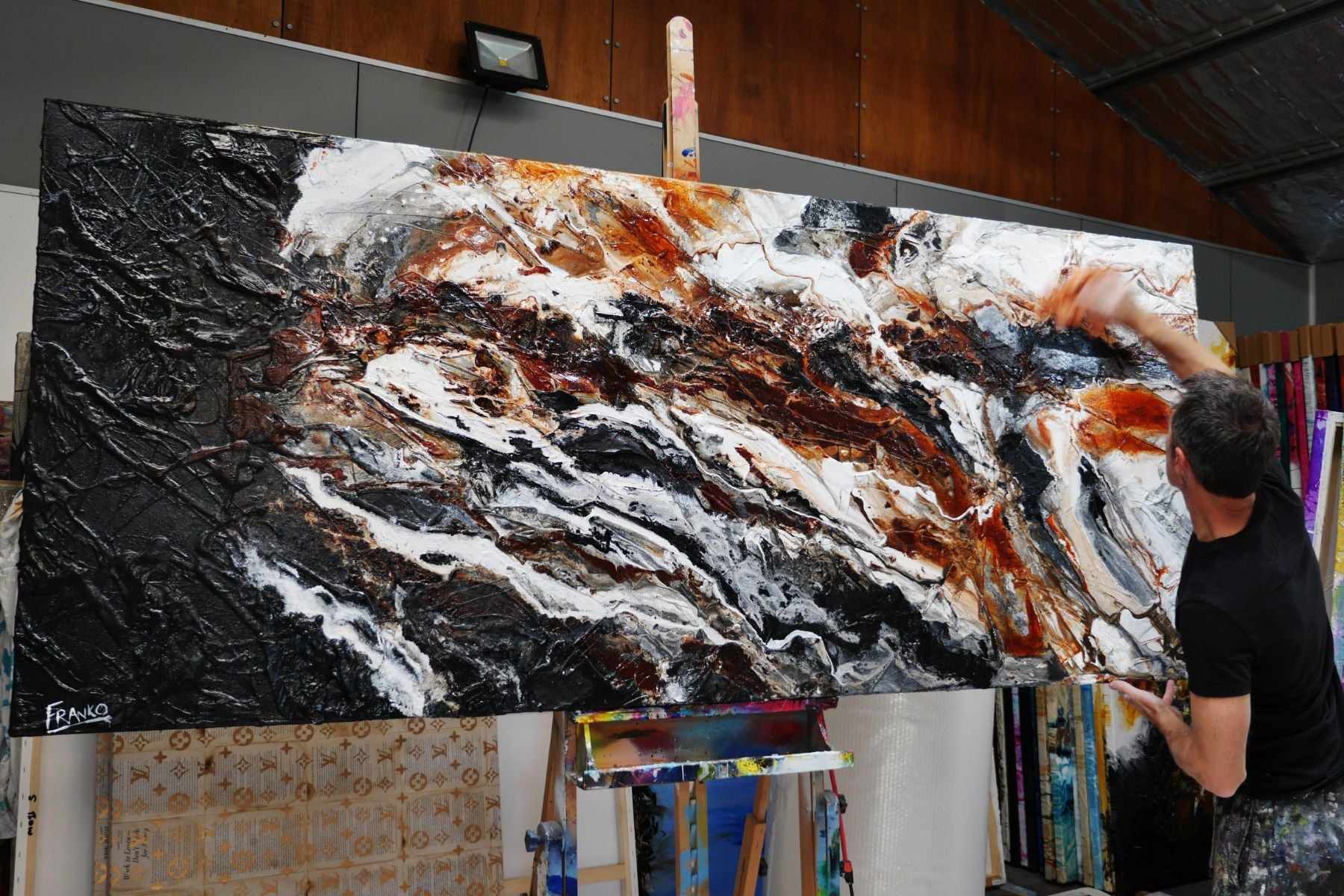 Slated Oxide 240cm x 100cm Black White Rust Textured Abstract Painting (SOLD)-Abstract-[Franko_Artist]-[The_Block]-[Dream_Homes]-[ideas]- [Grand_Designs]-Franklin Art Studio