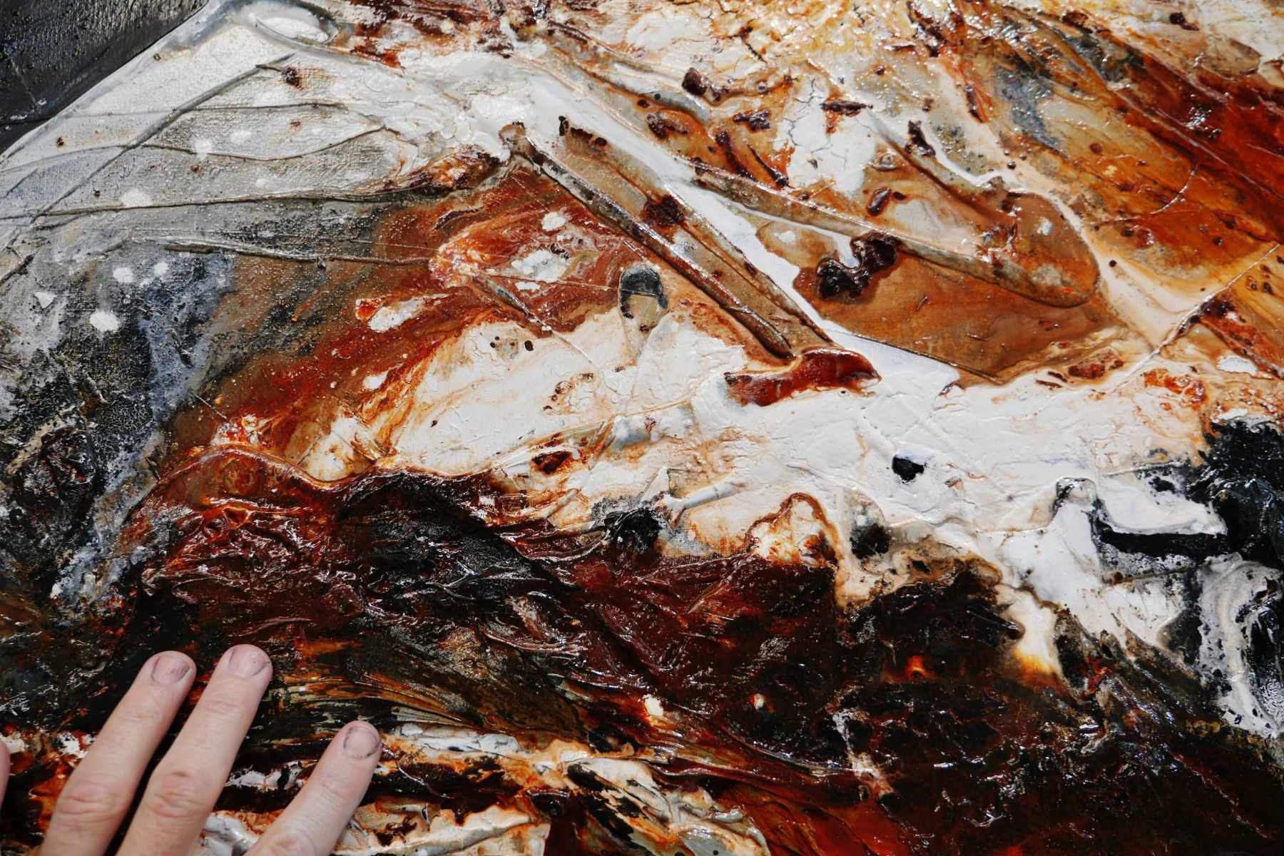 Slated Oxide 240cm x 100cm Black White Rust Textured Abstract Painting (SOLD)