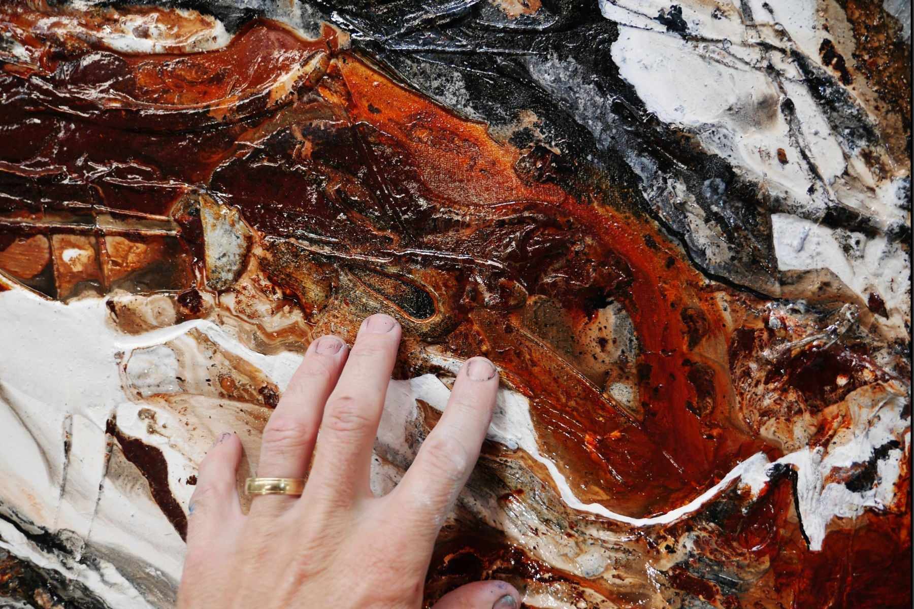 Slated Oxide 240cm x 100cm Black White Rust Textured Abstract Painting (SOLD)