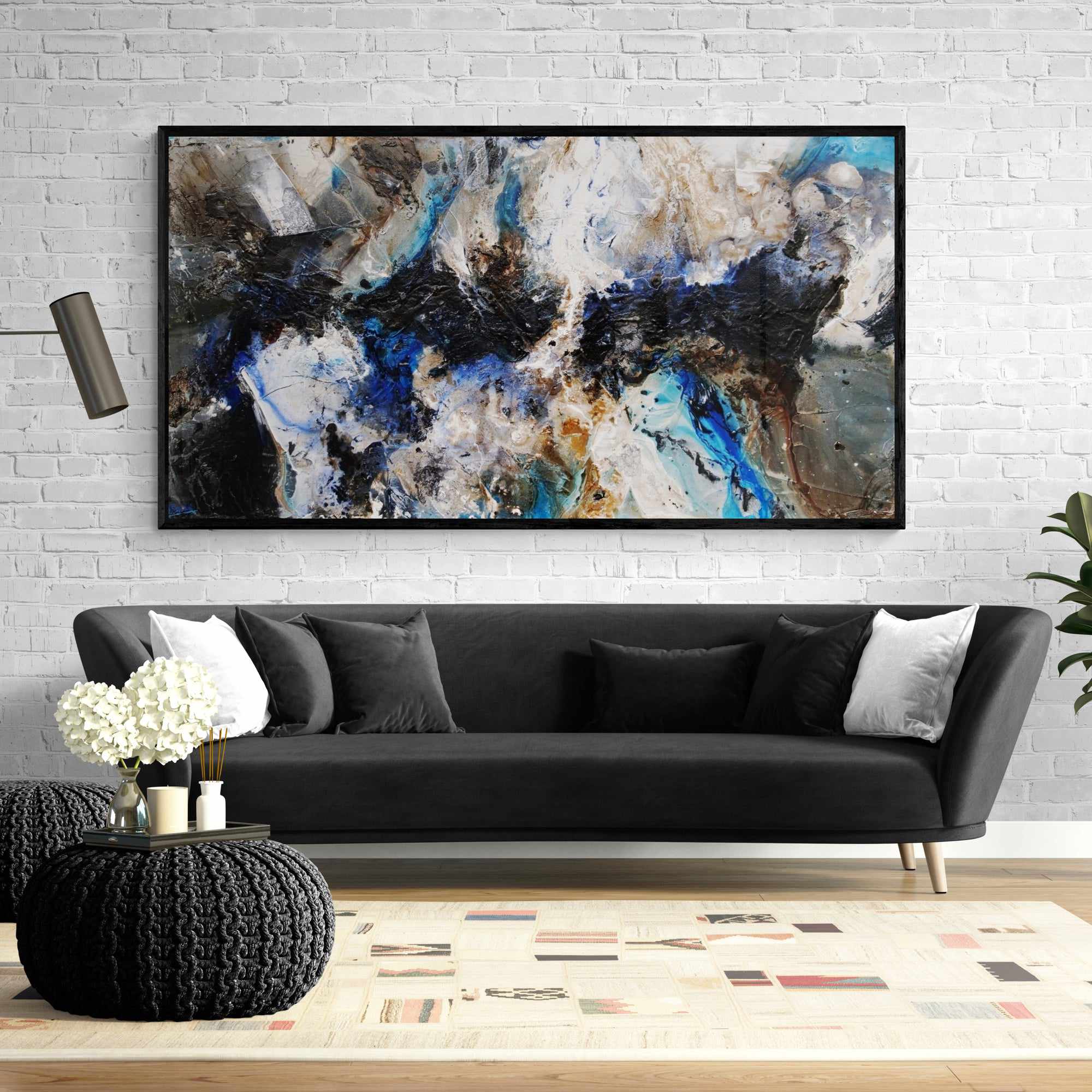 Slated Rapture 190cm x 100cm Blue Rust Black Textured Abstract Painting (SOLD)-Abstract-[Franko_Artist]-[The_Block]-[Dream_Homes]-[ideas]- [Grand_Designs]-Franklin Art Studio
