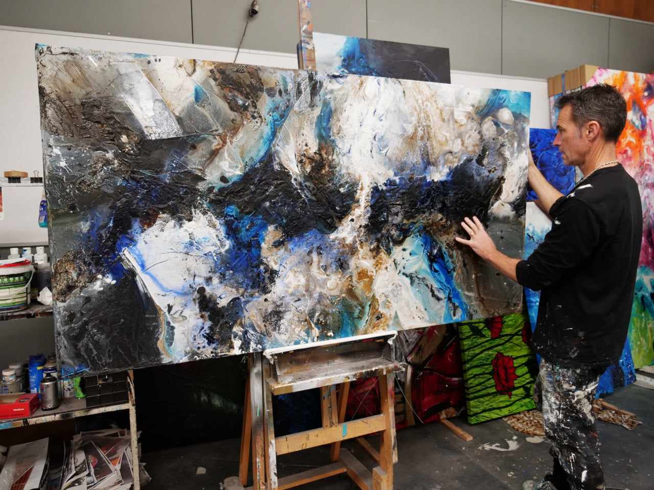 Slated Rapture 190cm x 100cm Blue Rust Black Textured Abstract Painting (SOLD)-Abstract-[Franko_Artist]-[The_Block]-[Dream_Homes]-[ideas]-[Grand_Designs]-[Art_Lover]-Franklin Art Studio