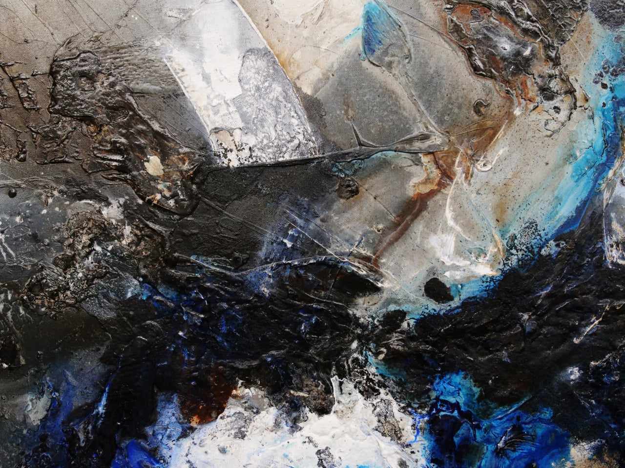 Slated Rapture 190cm x 100cm Blue Rust Black Textured Abstract Painting (SOLD)