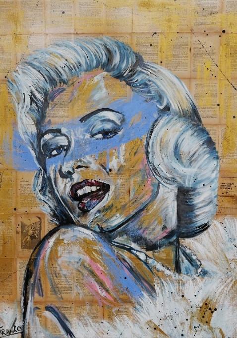 So Divine 140cm x 100cm Marilyn Monroe Vintage Book Pop art Painting (SOLD)-book club-[Franko_Artist]-[Australian_artist]-[Gold_Coast]-[Brisbane]-[modern]-[contemporary]-[original]-[Large_artwork]-Franklin Art Studio