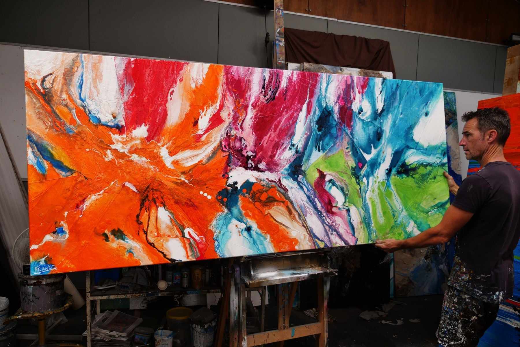 Soda Pop 240cm x 100cm Colourful Textured Abstract Painting (SOLD)-Abstract-[Franko_Artist]-[The_Block]-[Dream_Homes]-[ideas]- [Grand_Designs]-Franklin Art Studio