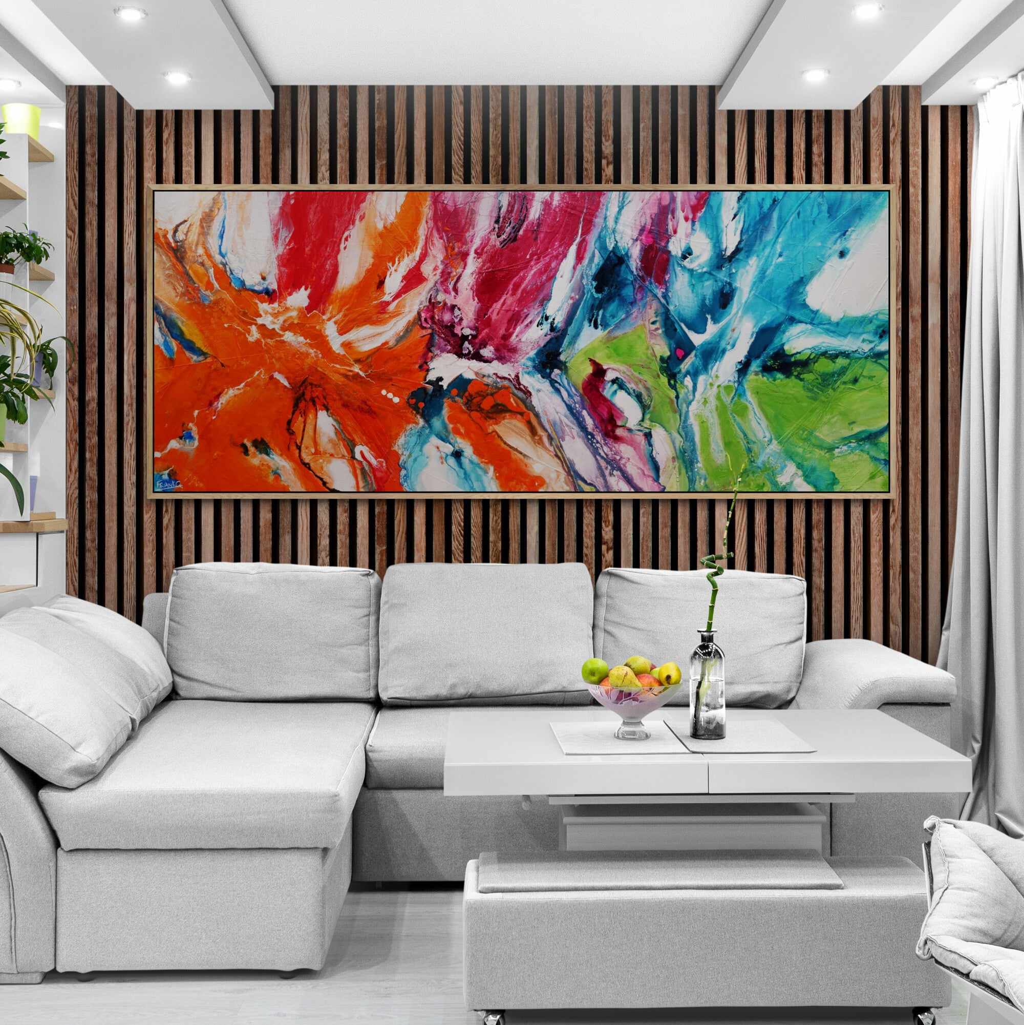 Soda Pop 240cm x 100cm Colourful Textured Abstract Painting (SOLD)-Abstract-[Franko_Artist]-[The_Block]-[Dream_Homes]-[ideas]-[Grand_Designs]-[Art_Lover]-Franklin Art Studio