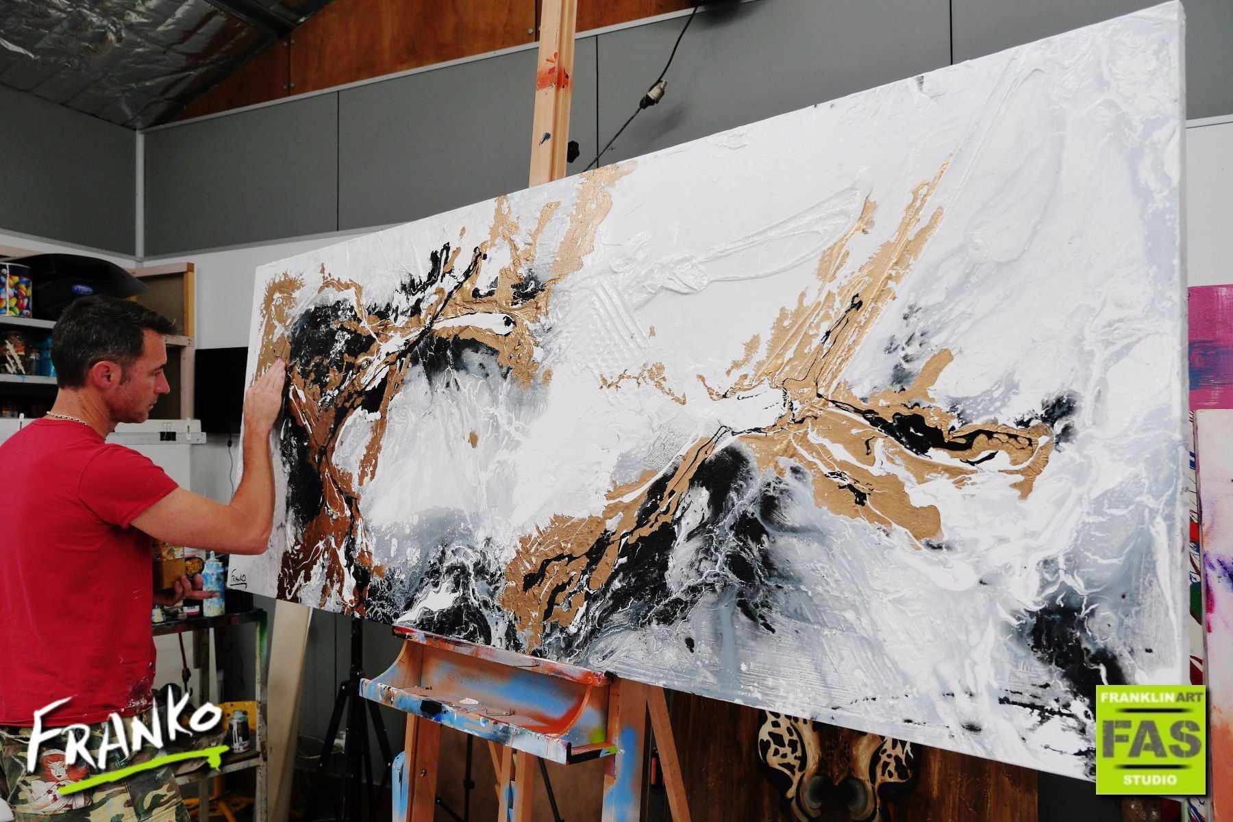 Sophisticated Rose Gold 200cm x 80cm Metallic Gold White Abstract Painting (SOLD)-abstract-[Franko_Artist]-[The_Block]-[Dream_Homes]-[ideas]- [Grand_Designs]-Franklin Art Studio
