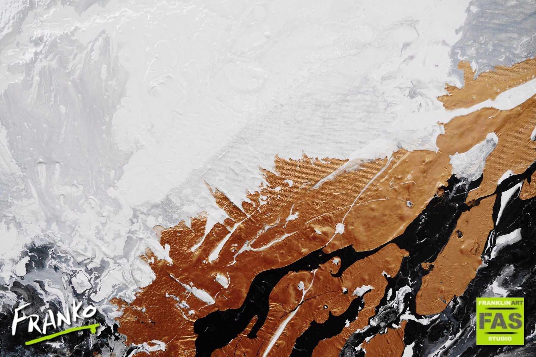 Sophisticated Rose Gold 200cm x 80cm Metallic Gold White Abstract Painting (SOLD)