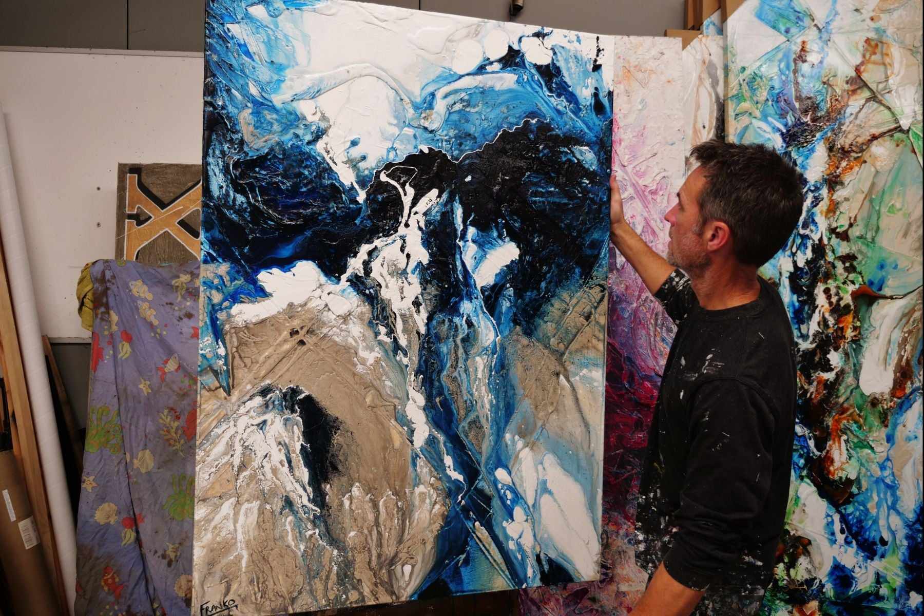 Sorrento Delta 140cm x 100cm Blue Cream Textured Abstract Painting (SOLD)-Abstract-[Franko_Artist]-[The_Block]-[Dream_Homes]-[ideas]- [Grand_Designs]-Franklin Art Studio