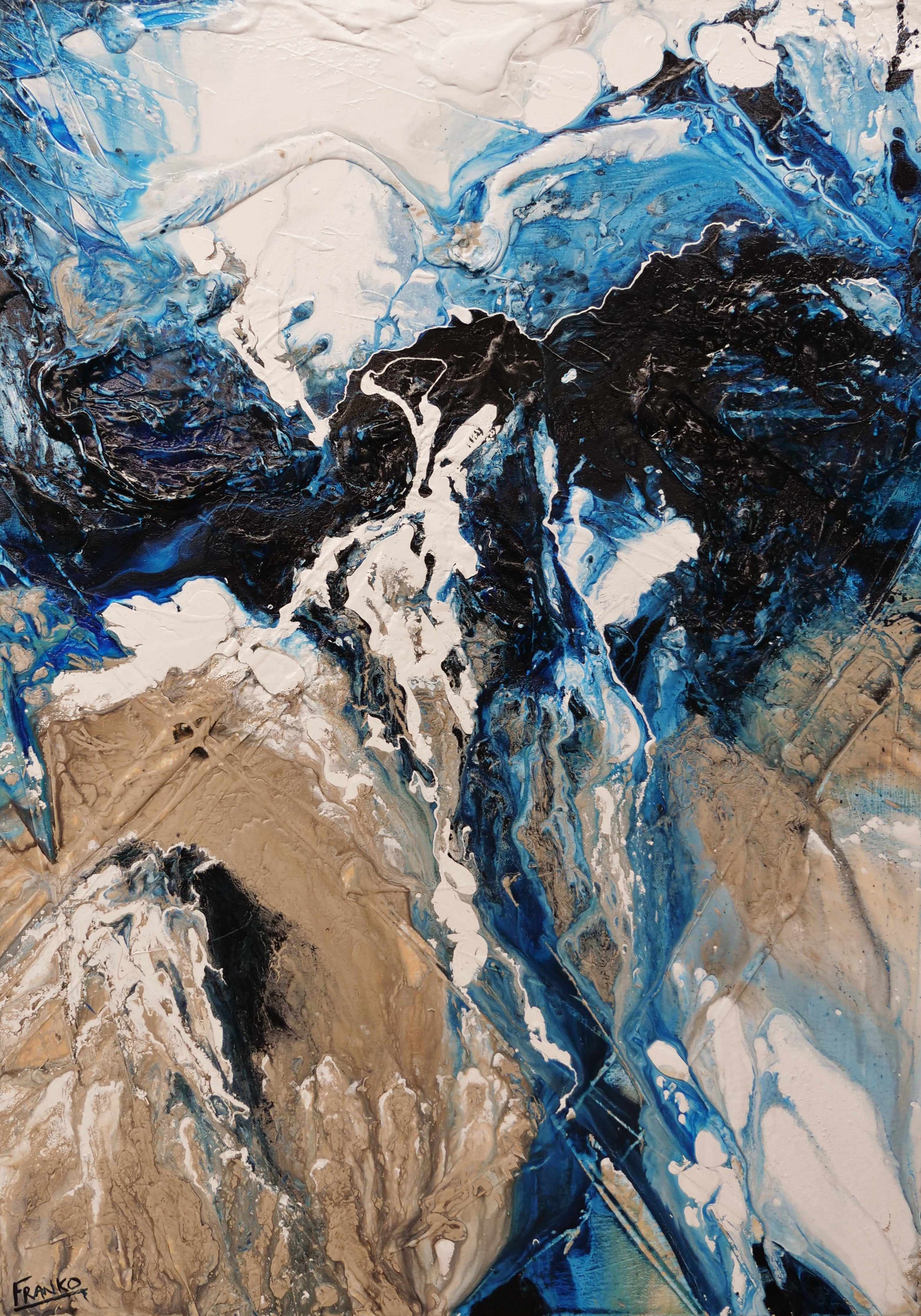 Sorrento Delta 140cm x 100cm Blue Cream Textured Abstract Painting (SOLD)-Abstract-[Franko_Artist]-[Australian_artist]-[Gold_Coast]-[Brisbane]-[modern]-[contemporary]-[original]-[Large_artwork]-Franklin Art Studio