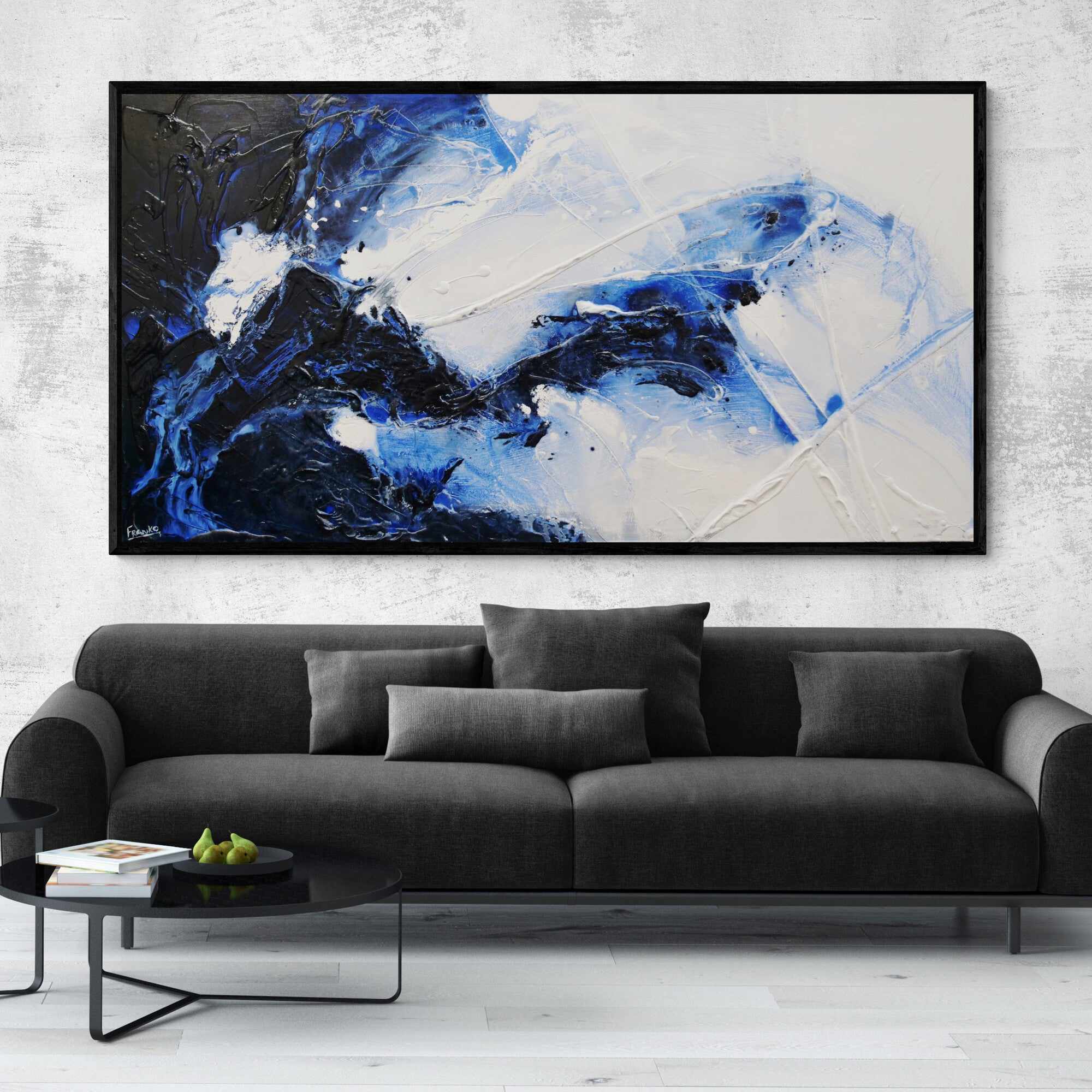 Sorrento Rapture 190cm x 100cm Paynes Grey White Textured Abstract Painting (SOLD)-Abstract-[Franko_Artist]-[The_Block]-[Dream_Homes]-[ideas]- [Grand_Designs]-Franklin Art Studio