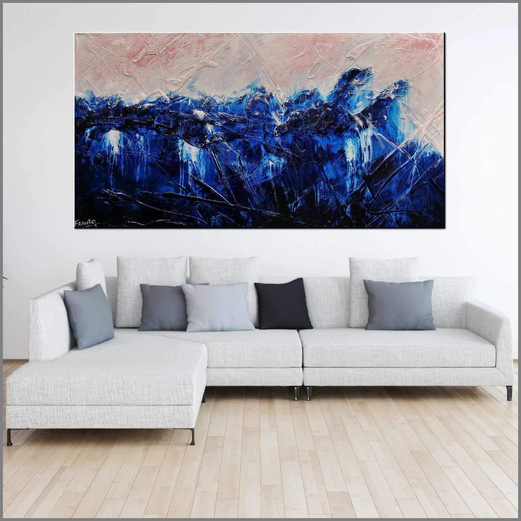 Sorrento Romance 190cm x 100cm Blue Pink Cream Textured Abstract Painting (SOLD)-Abstract-[Franko_Artist]-[Australian_artist]-[Gold_Coast]-[Brisbane]-[modern]-[contemporary]-[original]-[Large_artwork]-[The_Block]-[Dream_Homes]-[ideas]-[Grand_Designs]-[Art_Lover]-Franklin Art Studio