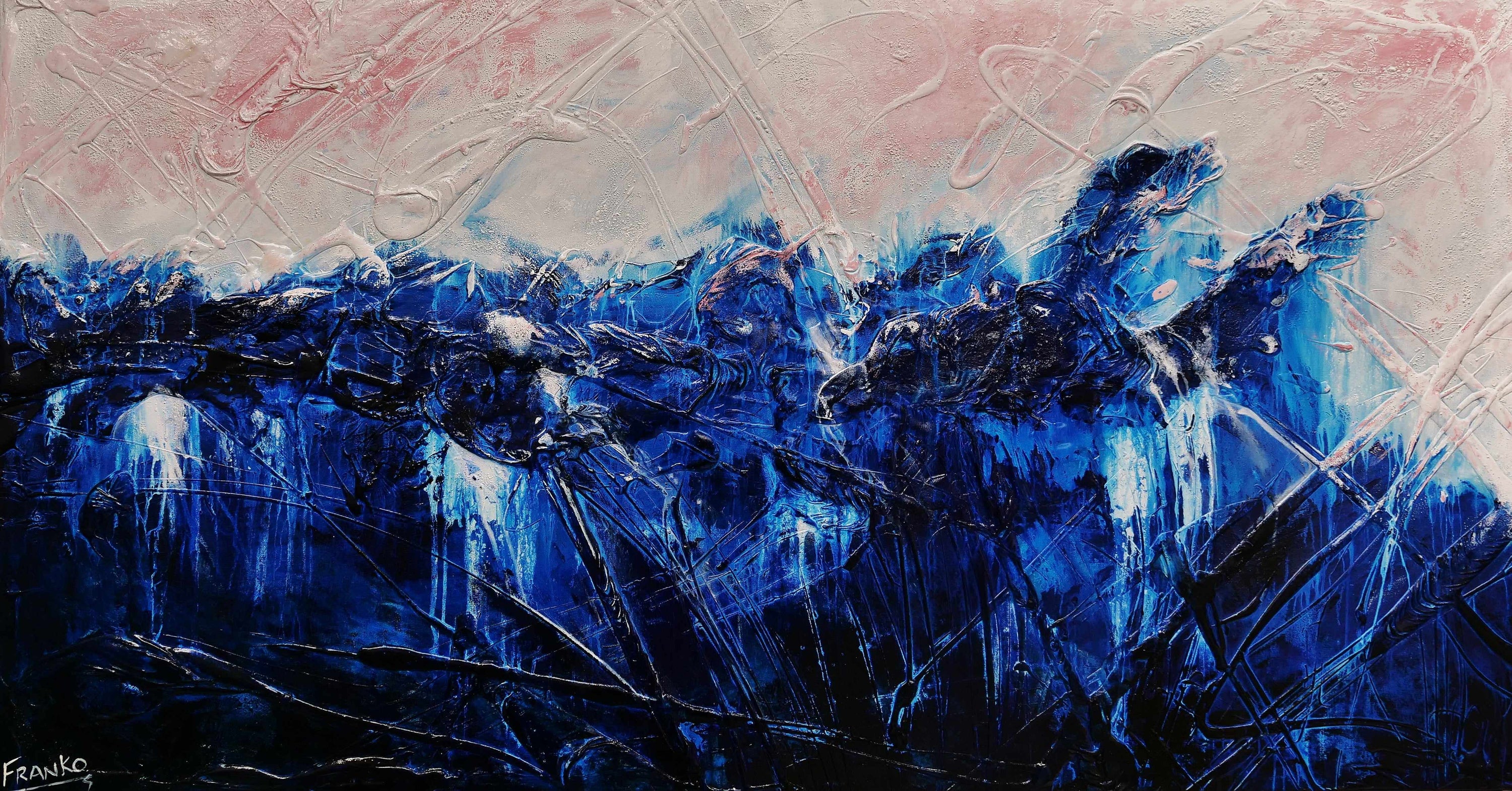 Sorrento Romance 190cm x 100cm Blue Pink Cream Textured Abstract Painting (SOLD)-Abstract-[Franko_Artist]-[Australian_artist]-[Gold_Coast]-[Brisbane]-[modern]-[contemporary]-[original]-[Large_artwork]-Franklin Art Studio