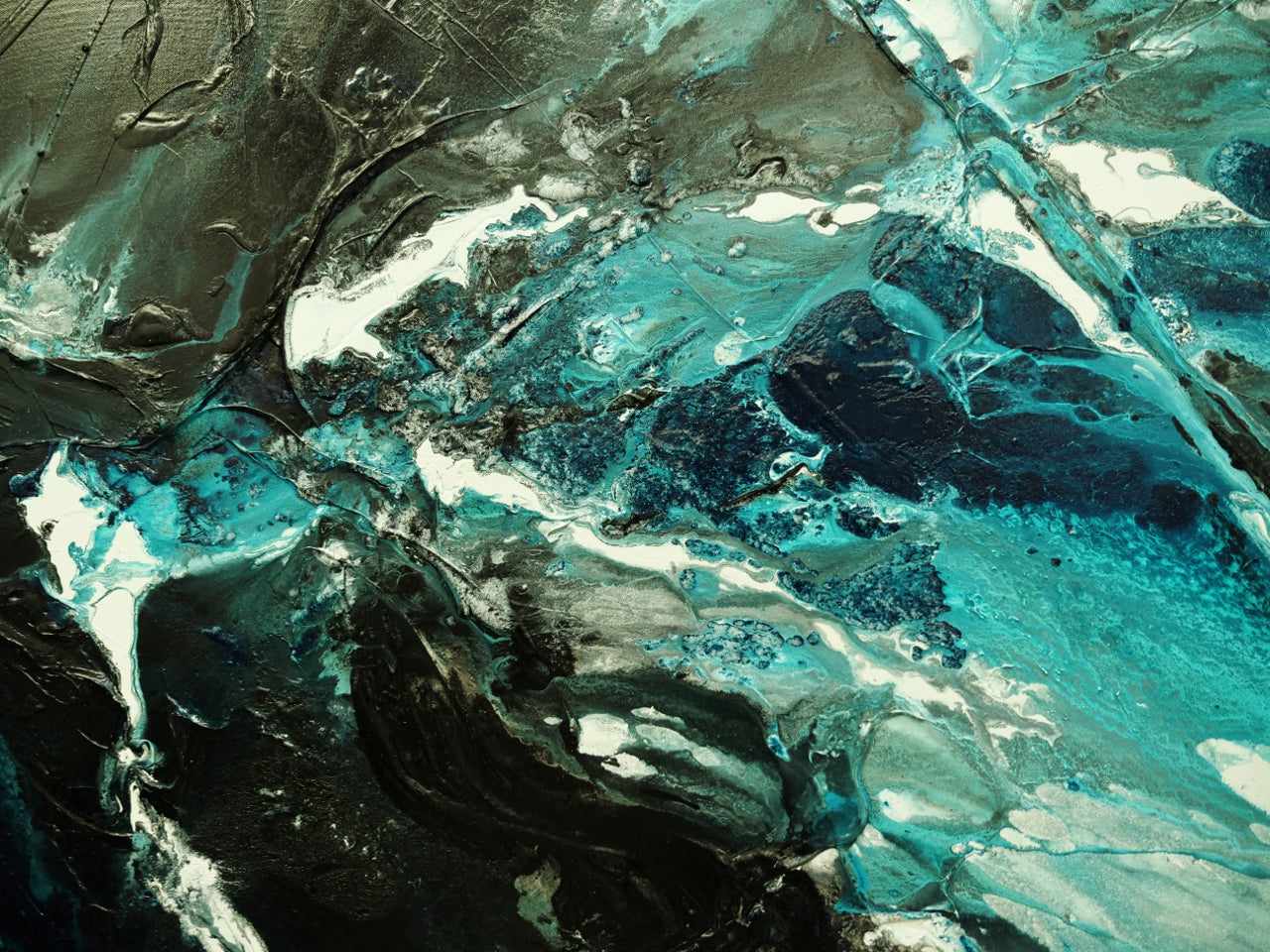 Sorrento Teal 200cm x 80cm Teal Black Textured Abstract Painting (SOLD)