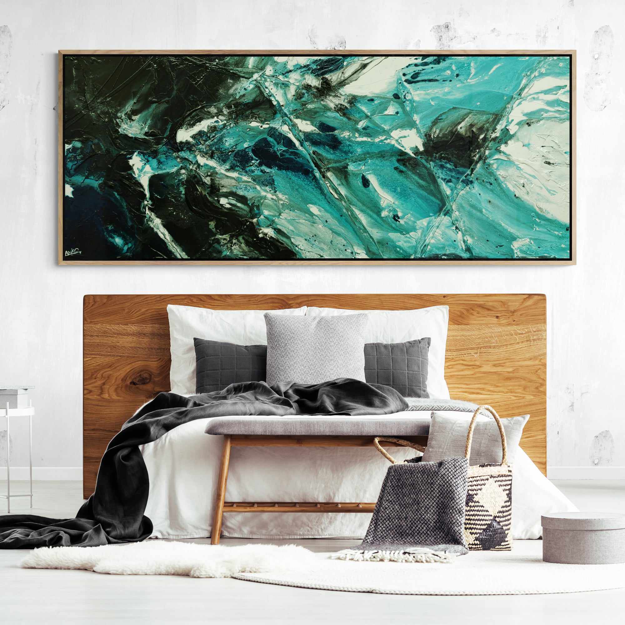Sorrento Teal 200cm x 80cm Teal Black Textured Abstract Painting (SOLD)-Abstract-[Franko]-[Artist]-[Australia]-[Painting]-Franklin Art Studio