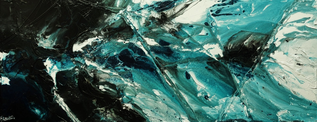 Sorrento Teal 200cm x 80cm Teal Black Textured Abstract Painting (SOLD)-Abstract-[Franko_Artist]-[Australian_artist]-[Gold_Coast]-[Brisbane]-[modern]-[contemporary]-[original]-[Large_artwork]-Franklin Art Studio