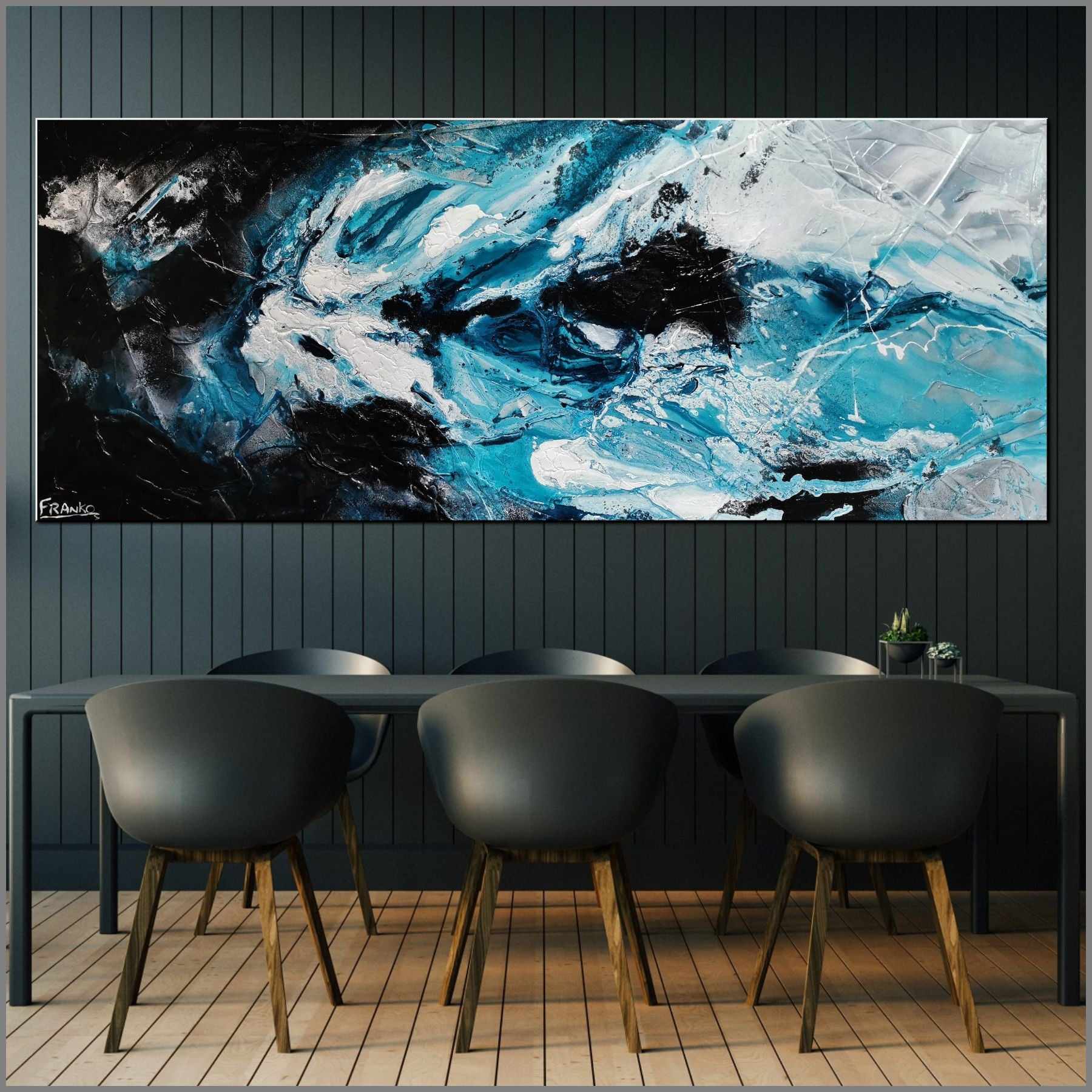Southern Atmosphere 200cm x 80cm Blue Black Textured Abstract Painting (SOLD)-Abstract-[Franko_Artist]-[Australian_artist]-[Gold_Coast]-[Brisbane]-[modern]-[contemporary]-[original]-[Large_artwork]-[The_Block]-[Dream_Homes]-[ideas]-[Grand_Designs]-[Art_Lover]-Franklin Art Studio