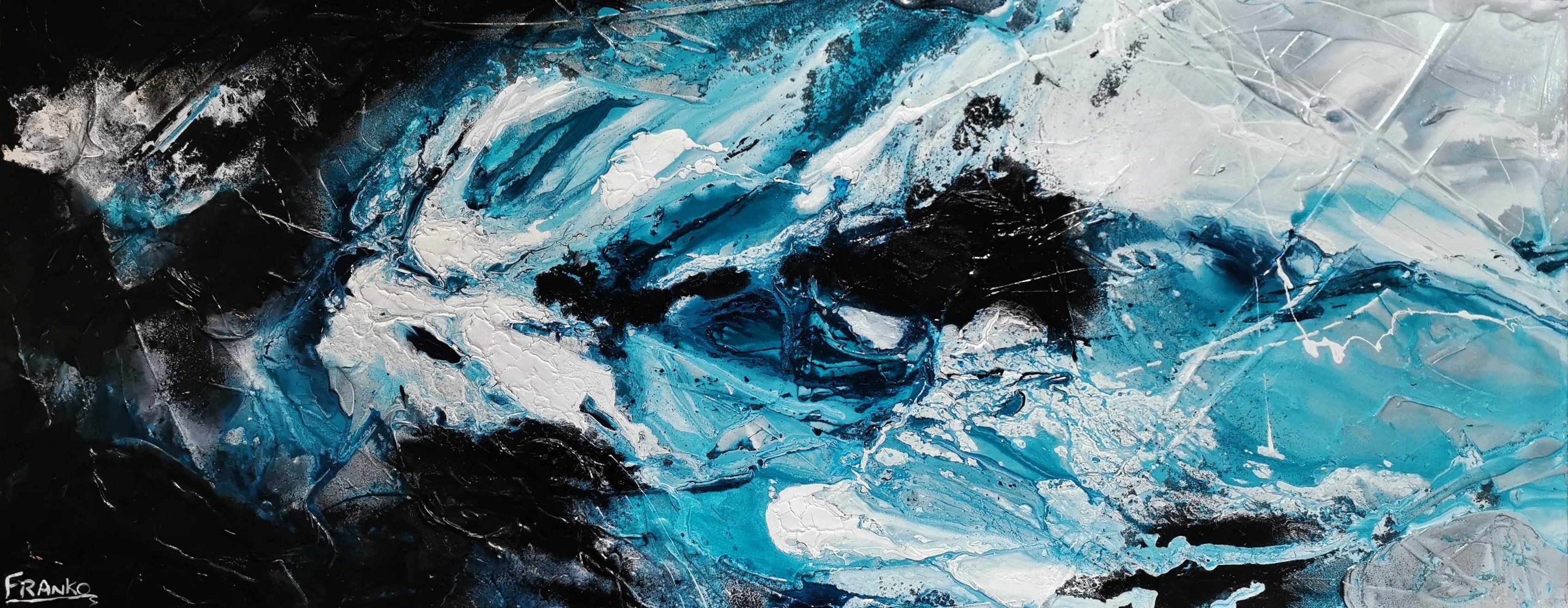 Southern Atmosphere 200cm x 80cm Blue Black Textured Abstract Painting (SOLD)-Abstract-[Franko_Artist]-[Australian_artist]-[Gold_Coast]-[Brisbane]-[modern]-[contemporary]-[original]-[Large_artwork]-Franklin Art Studio