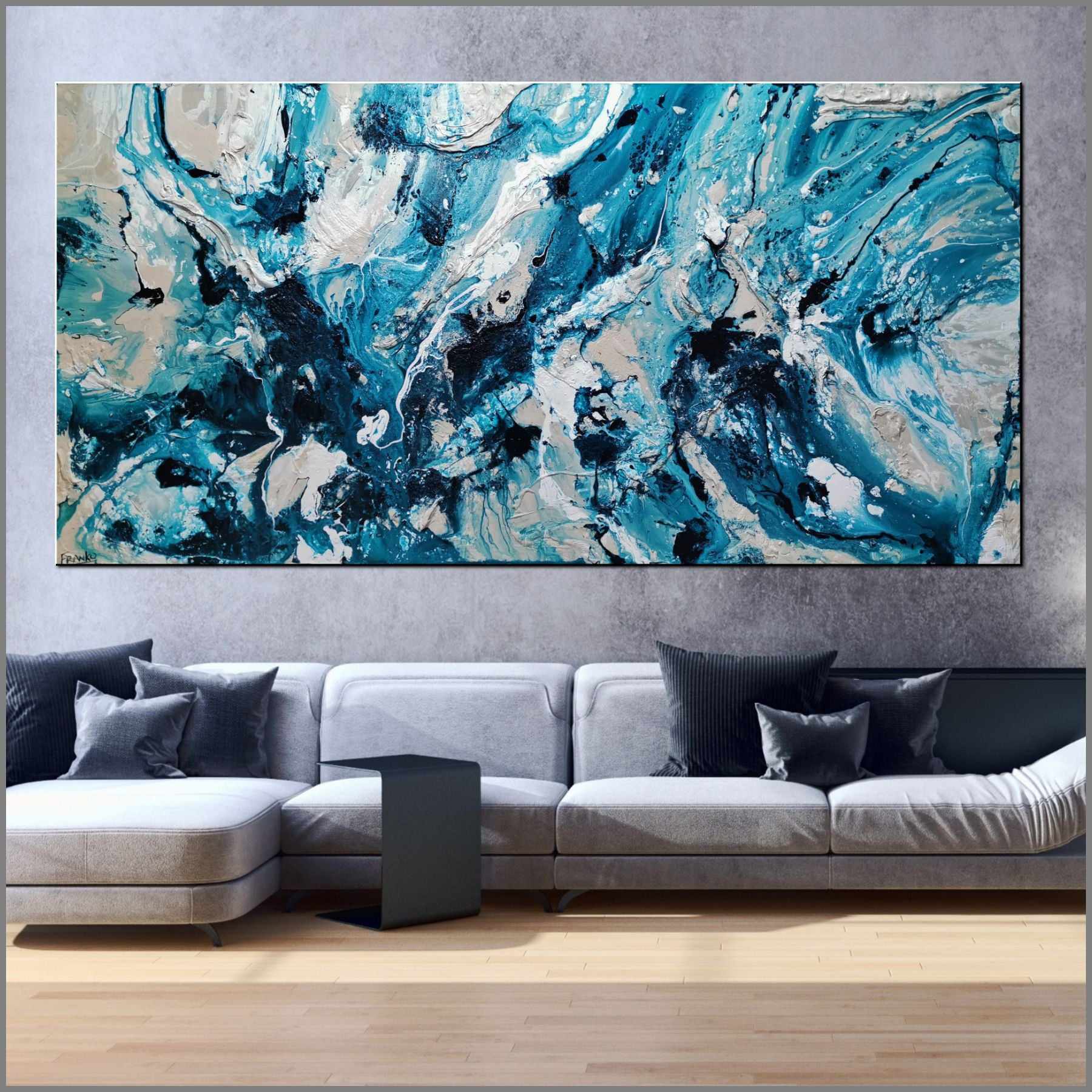 Southern Aura 240cm x 120cm Blue White Cream Textured Abstract Painting (SOLD)-Abstract-[Franko_Artist]-[Australian_artist]-[Gold_Coast]-[Brisbane]-[modern]-[contemporary]-[original]-[Large_artwork]-[The_Block]-[Dream_Homes]-[ideas]-[Grand_Designs]-[Art_Lover]-Franklin Art Studio