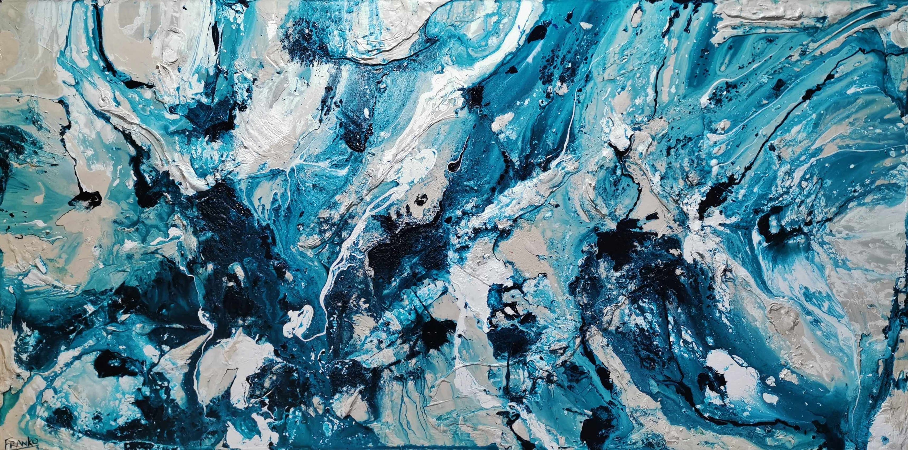 Southern Aura 240cm x 120cm Blue White Cream Textured Abstract Painting (SOLD)-Abstract-[Franko_Artist]-[Australian_artist]-[Gold_Coast]-[Brisbane]-[modern]-[contemporary]-[original]-[Large_artwork]-Franklin Art Studio