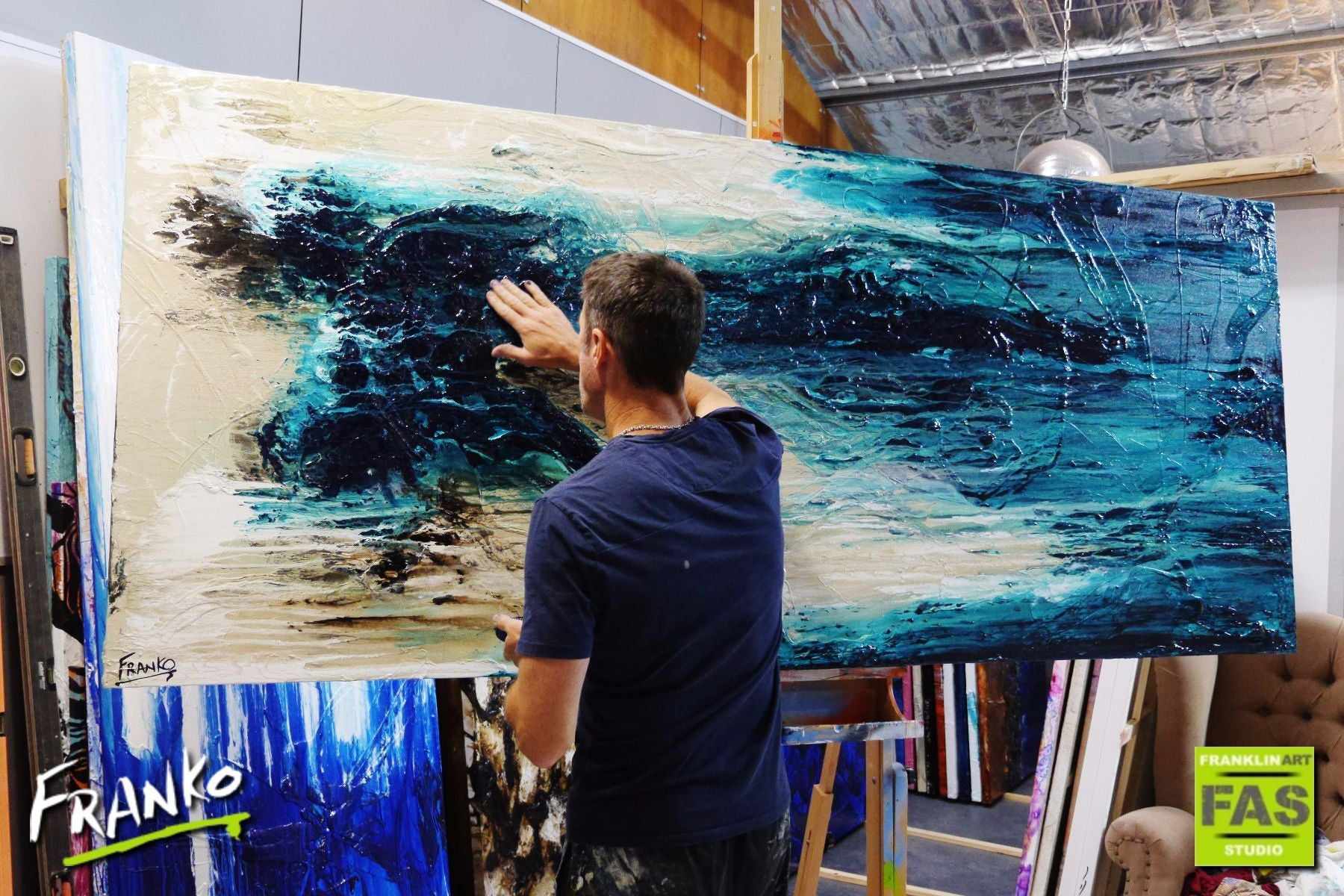 Southern Aurora 240cm x 100cm Turquoise Abstract Painting (SOLD)-abstract-[Franko_Artist]-[The_Block]-[Dream_Homes]-[ideas]- [Grand_Designs]-Franklin Art Studio