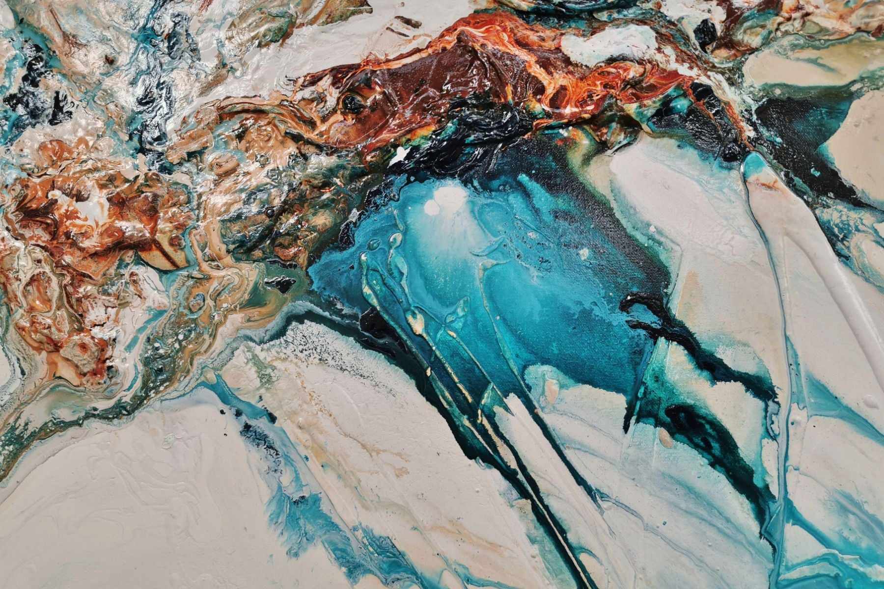 Southern Belle 240cm x 100cm Teal Oxide White Textured Abstract Painting