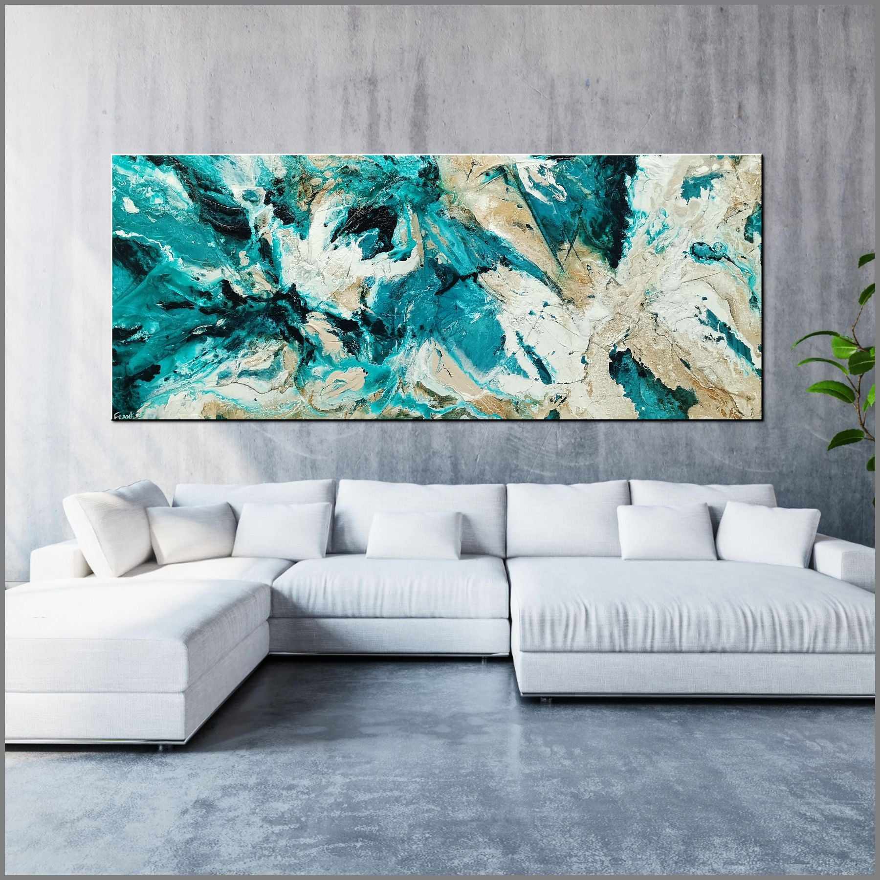 Southern Charm 240cm x 100cm Teal White Cream Textured Abstract Painting (SOLD)-Abstract-[Franko_Artist]-[Australian_artist]-[Gold_Coast]-[Brisbane]-[modern]-[contemporary]-[original]-[Large_artwork]-[The_Block]-[Dream_Homes]-[ideas]-[Grand_Designs]-[Art_Lover]-Franklin Art Studio