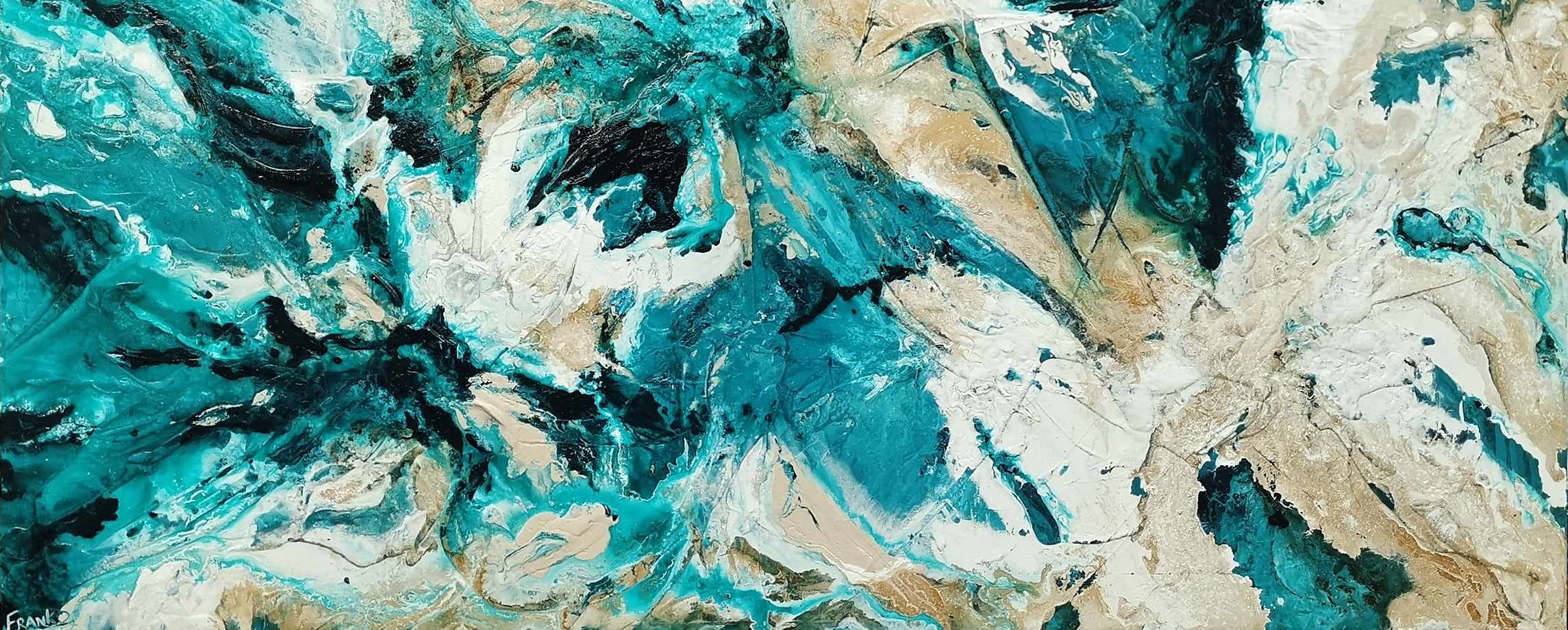 Southern Charm 240cm x 100cm Teal White Cream Textured Abstract Painting (SOLD)-Abstract-[Franko_Artist]-[Australian_artist]-[Gold_Coast]-[Brisbane]-[modern]-[contemporary]-[original]-[Large_artwork]-Franklin Art Studio