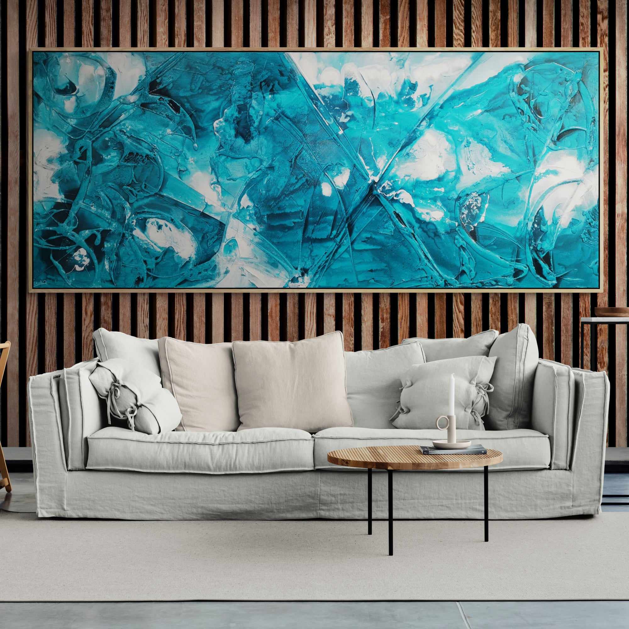Southern Currents 240cm x 100cm Teal White Ink Textured Abstract Painting (SOLD)-Abstract-[Franko_Artist]-[The_Block]-[Dream_Homes]-[ideas]-[Grand_Designs]-[Art_Lover]-Franklin Art Studio