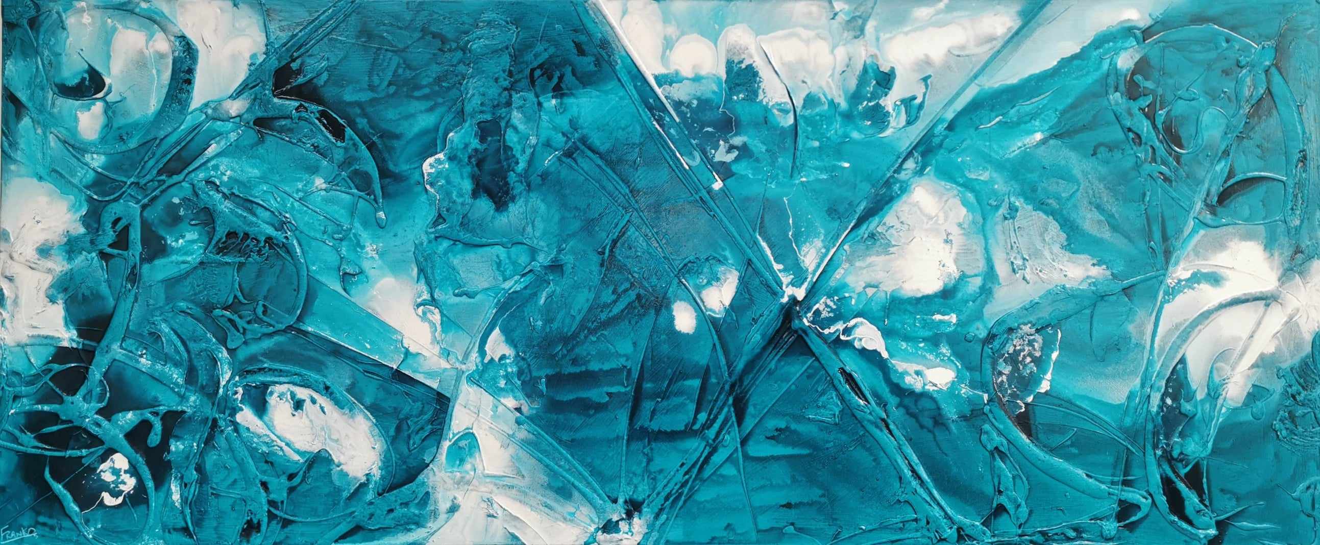 Southern Currents 240cm x 100cm Teal White Ink Textured Abstract Painting (SOLD)-Abstract-[Franko_Artist]-[Australian_artist]-[Gold_Coast]-[Brisbane]-[modern]-[contemporary]-[original]-[Large_artwork]-Franklin Art Studio