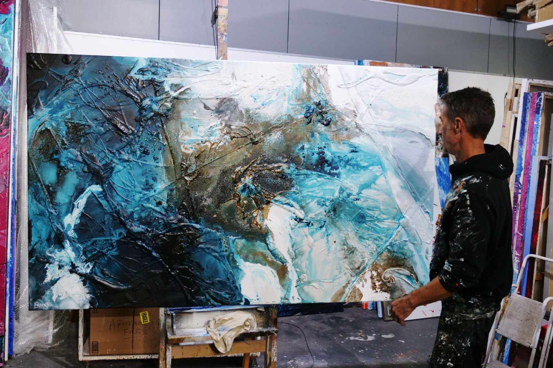 Southern Honeycomb 200cm x 120cm Teal Rust White Textured Abstract Painting (SOLD)-Abstract-[Franko_Artist]-[The_Block]-[Dream_Homes]-[ideas]- [Grand_Designs]-Franklin Art Studio