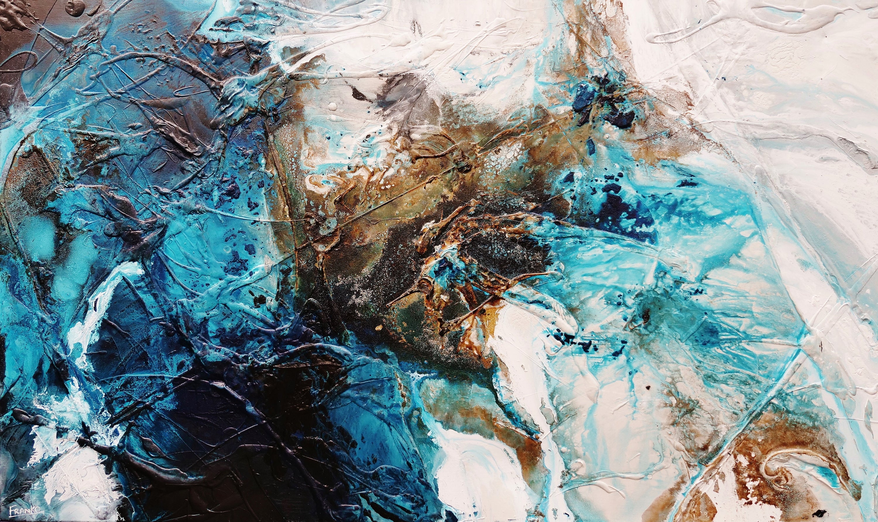 Southern Honeycomb 200cm x 120cm Teal Rust White Textured Abstract Painting (SOLD)-Abstract-[Franko_Artist]-[Australian_artist]-[Gold_Coast]-[Brisbane]-[modern]-[contemporary]-[original]-[Large_artwork]-Franklin Art Studio