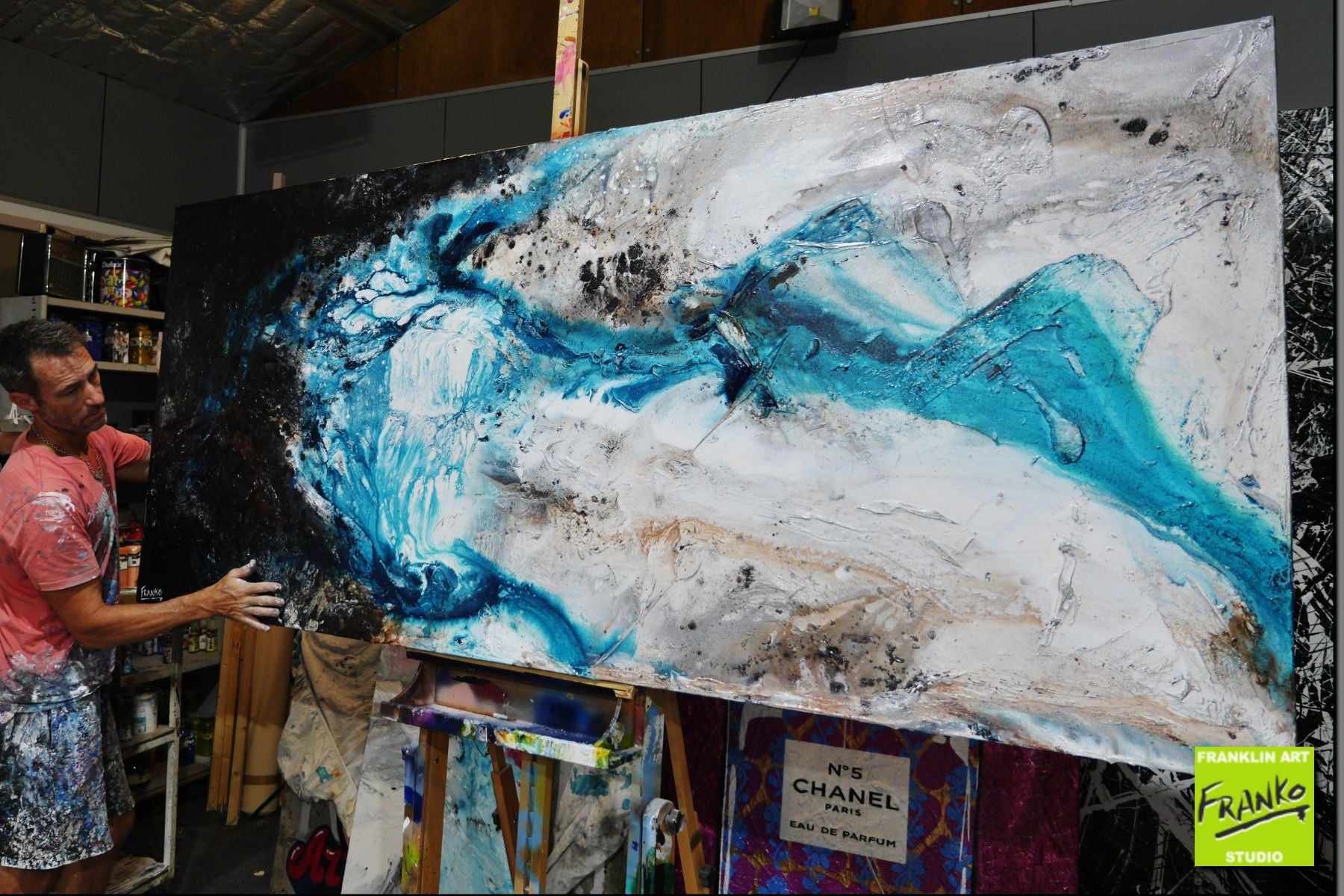 Southern Liquid Rush 240cm x 100cm Blue Grey Black Textured Abstract Painting (SOLD)-Abstract-[Franko_Artist]-[The_Block]-[Dream_Homes]-[ideas]- [Grand_Designs]-Franklin Art Studio