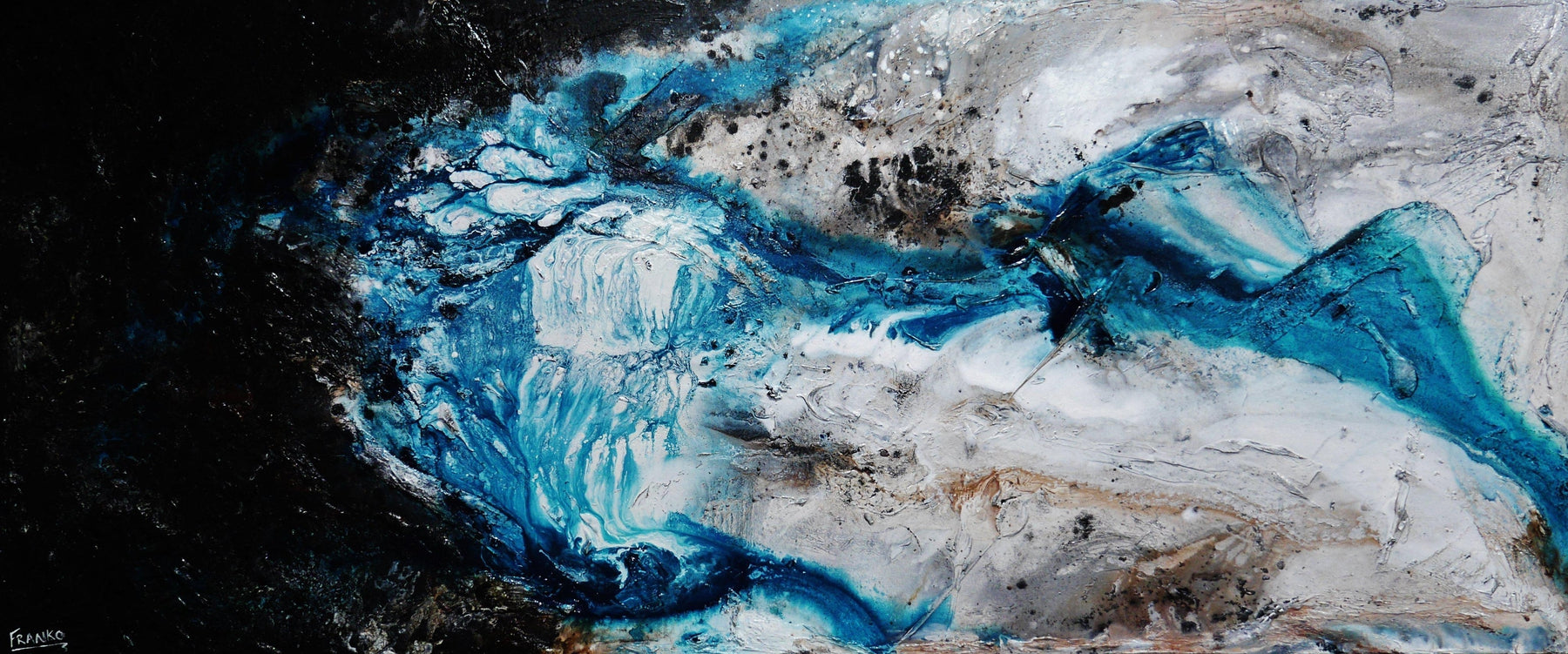 Southern Liquid Rush 240cm x 100cm Blue Grey Black Textured Abstract Painting (SOLD)-Abstract-[Franko_Artist]-[Australian_artist]-[Gold_Coast]-[Brisbane]-[modern]-[contemporary]-[original]-[Large_artwork]-Franklin Art Studio