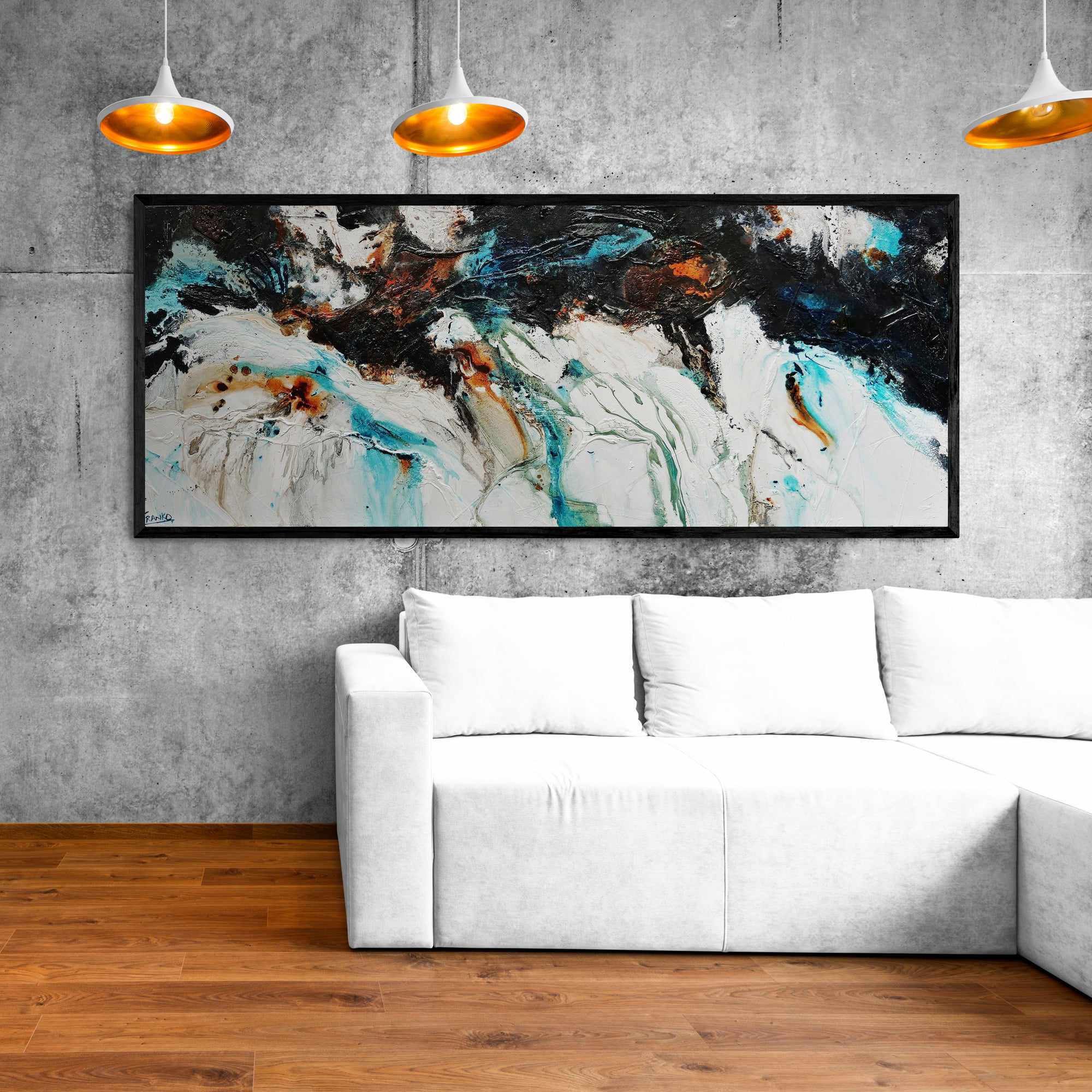 Southern Nature 200cm x 80cm Teal Black White Textured Abstract Painting (SOLD)-Abstract-[Franko]-[Australian]-[Popular]-[Best Selling]-Franklin Art Studio