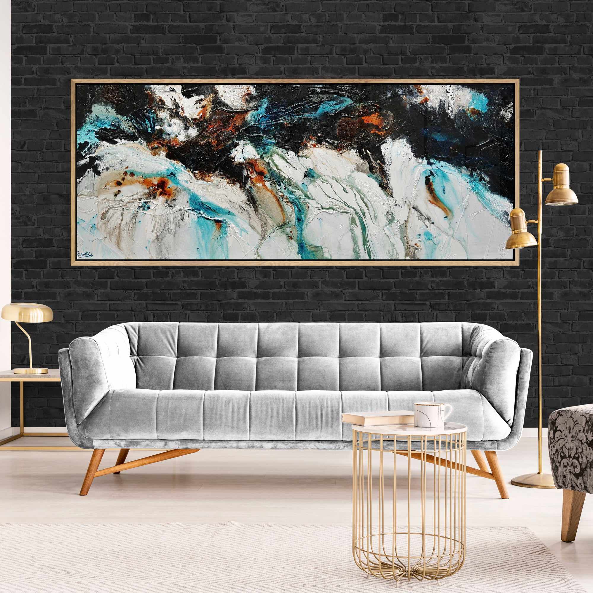Southern Nature 200cm x 80cm Teal Black White Textured Abstract Painting (SOLD)-Abstract-[Franko_Artist]-[Australian_artist]-[Gold_Coast]-[Brisbane]-[modern]-[contemporary]-[original]-[Large_artwork]-[The_Block]-[Dream_Homes]-[ideas]-[Grand_Designs]-[Art_Lover]-Franklin Art Studio