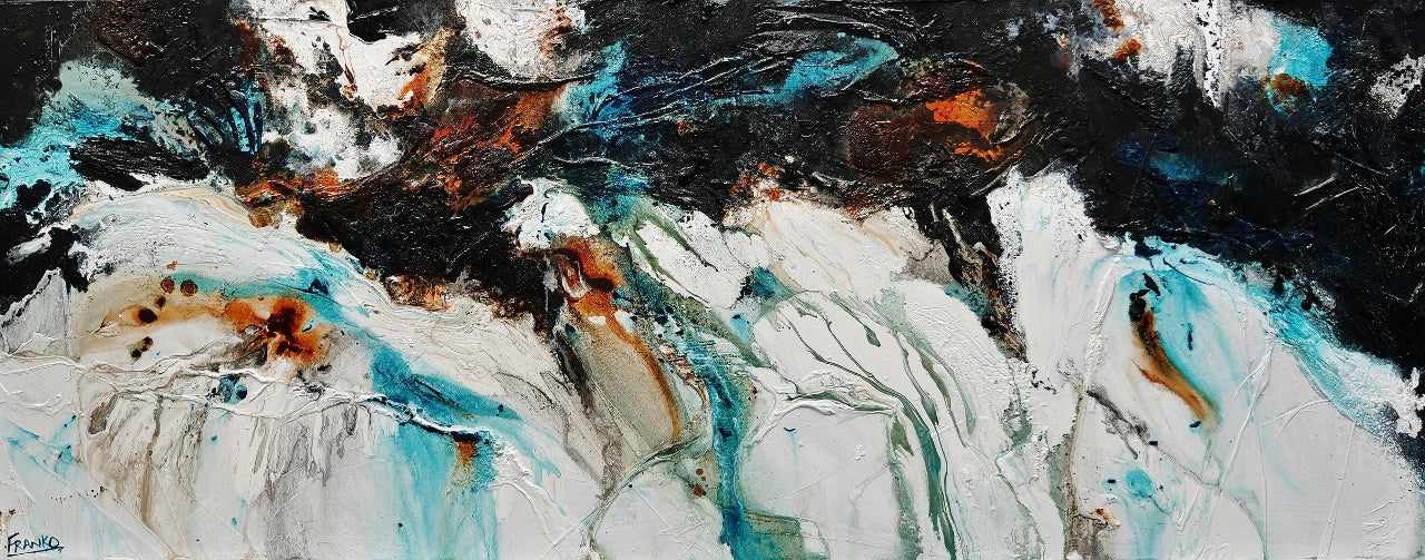 Southern Nature 200cm x 80cm Teal Black White Textured Abstract Painting (SOLD)-Abstract-[Franko_Artist]-[Australian_artist]-[Gold_Coast]-[Brisbane]-[modern]-[contemporary]-[original]-[Large_artwork]-Franklin Art Studio